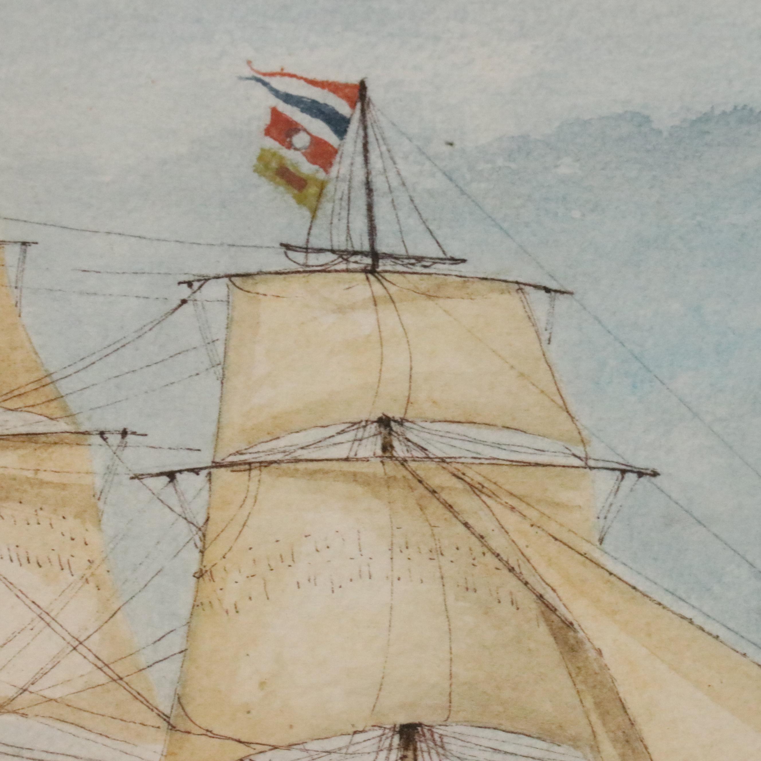 Watercolor Painting of Clipper Ship at Sea "Prospero"