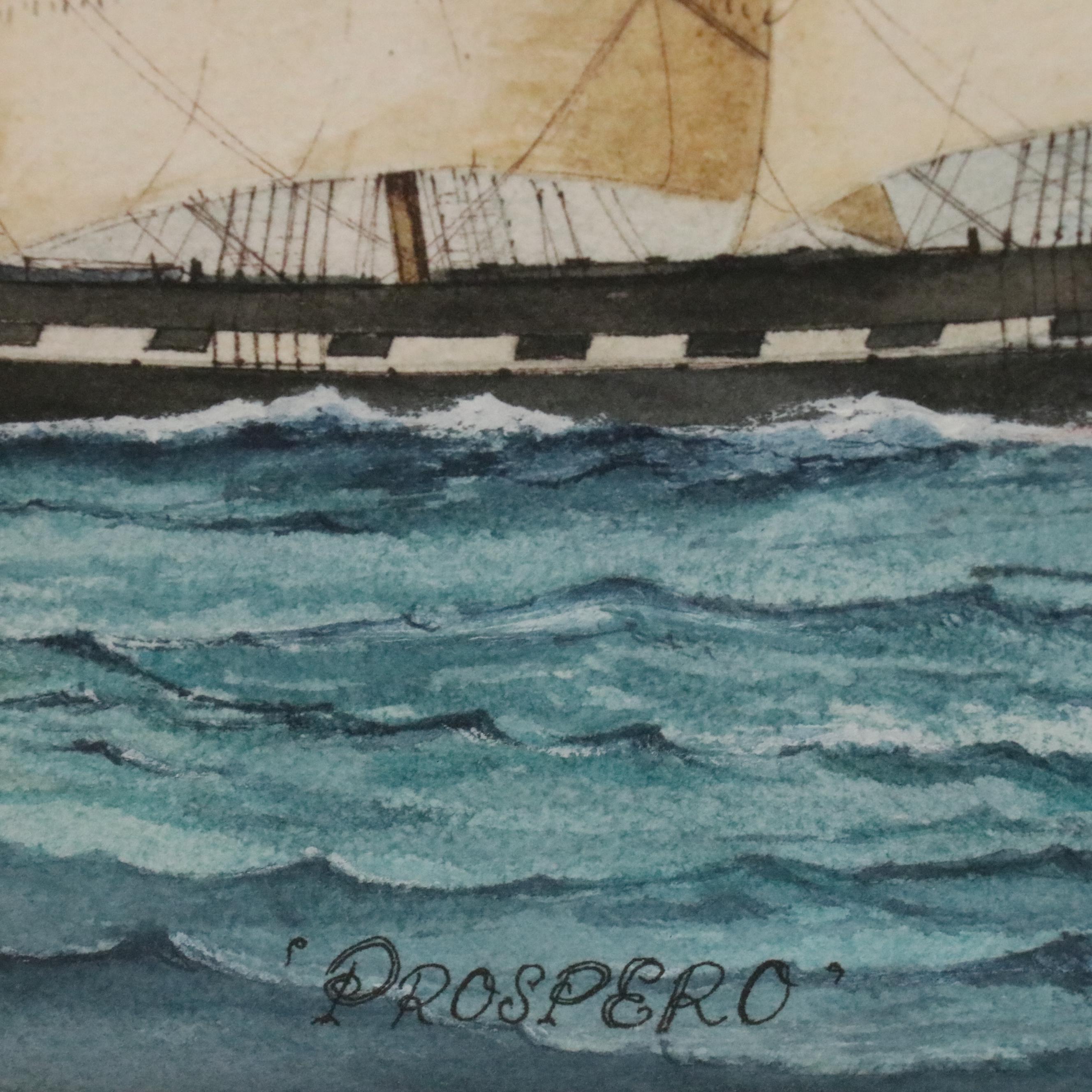 Watercolor Painting of Clipper Ship at Sea "Prospero"