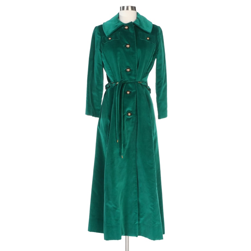 Count Romi Ltd. Emerald Green Velveteen Full Length Coat, Vintage