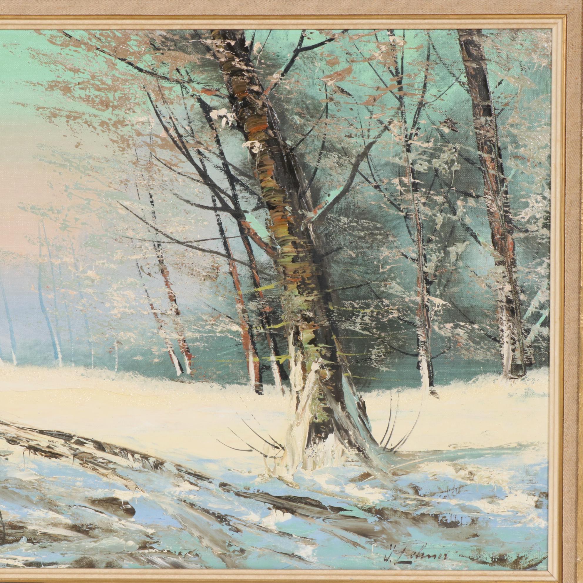 Josef Lehner Oil Painting of Winter Forest Interior, Mid to Late 20th Century