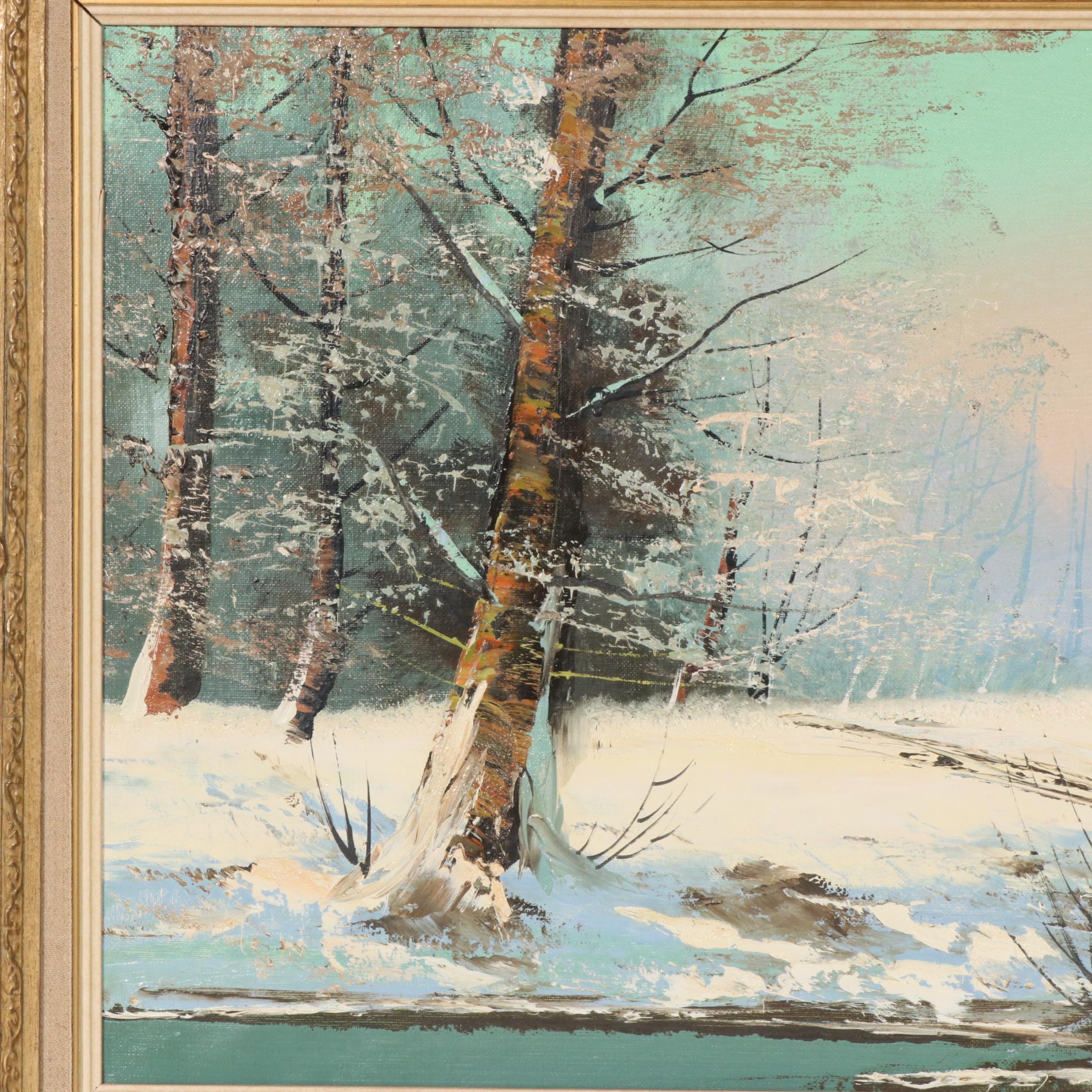 Josef Lehner Oil Painting of Winter Forest Interior, Mid to Late 20th Century