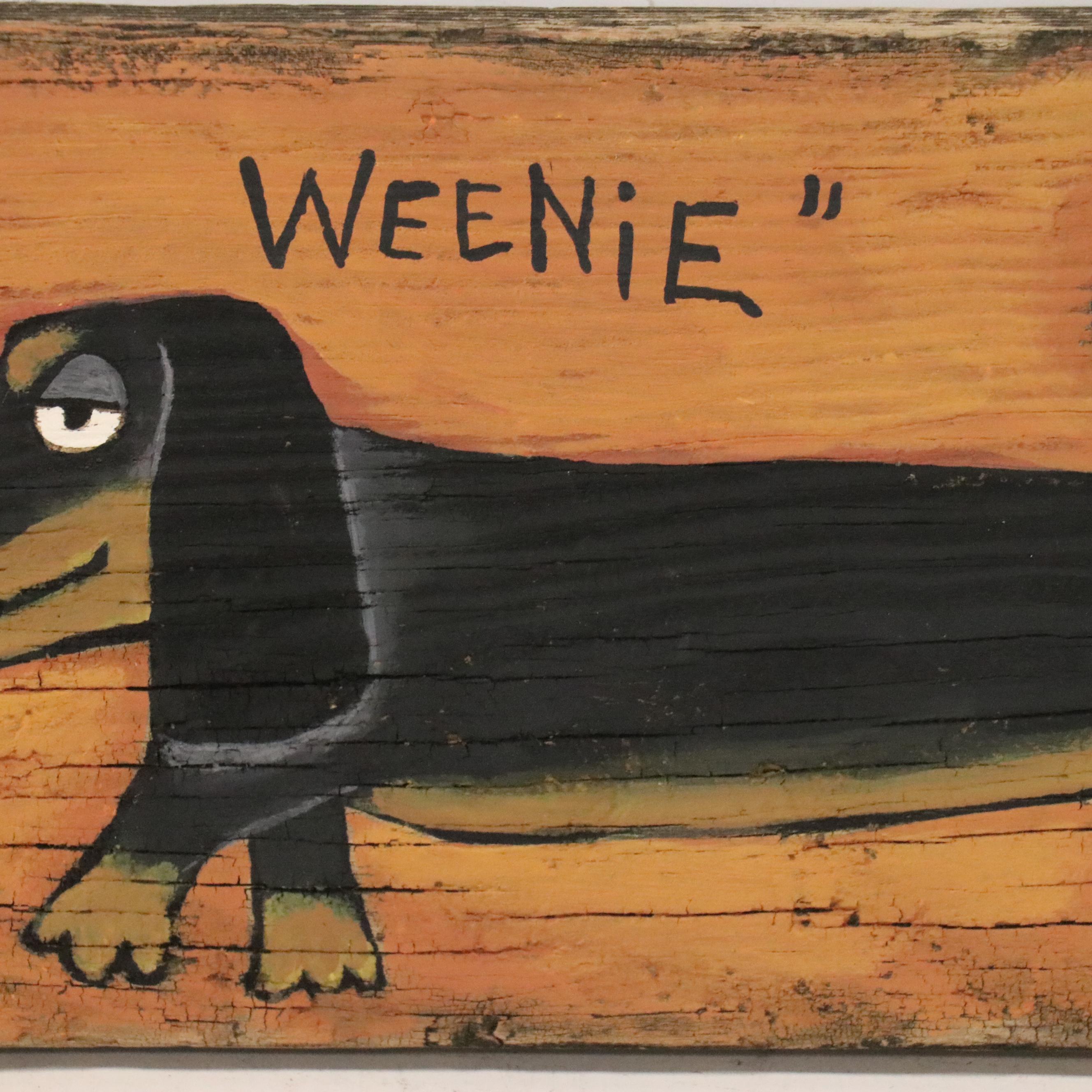 Jackie Underwood Folk Art Acrylic Painting of Dog "I'm a Weenie"