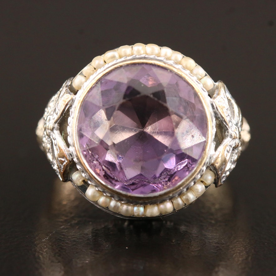 1930s Lafayette Jewelry Manufacturing Co. 14K Amethyst and Pearl Ring