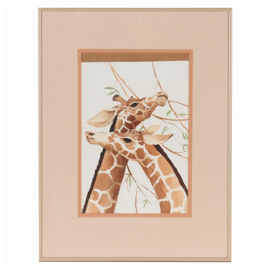 Watercolor Painting of Giraffes, Late 20th Century