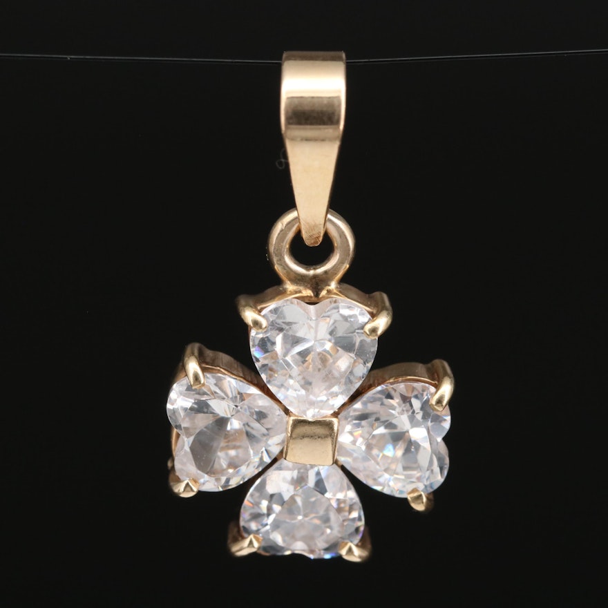 14K Cubic Zirconia Four Leaf Clover Pendant