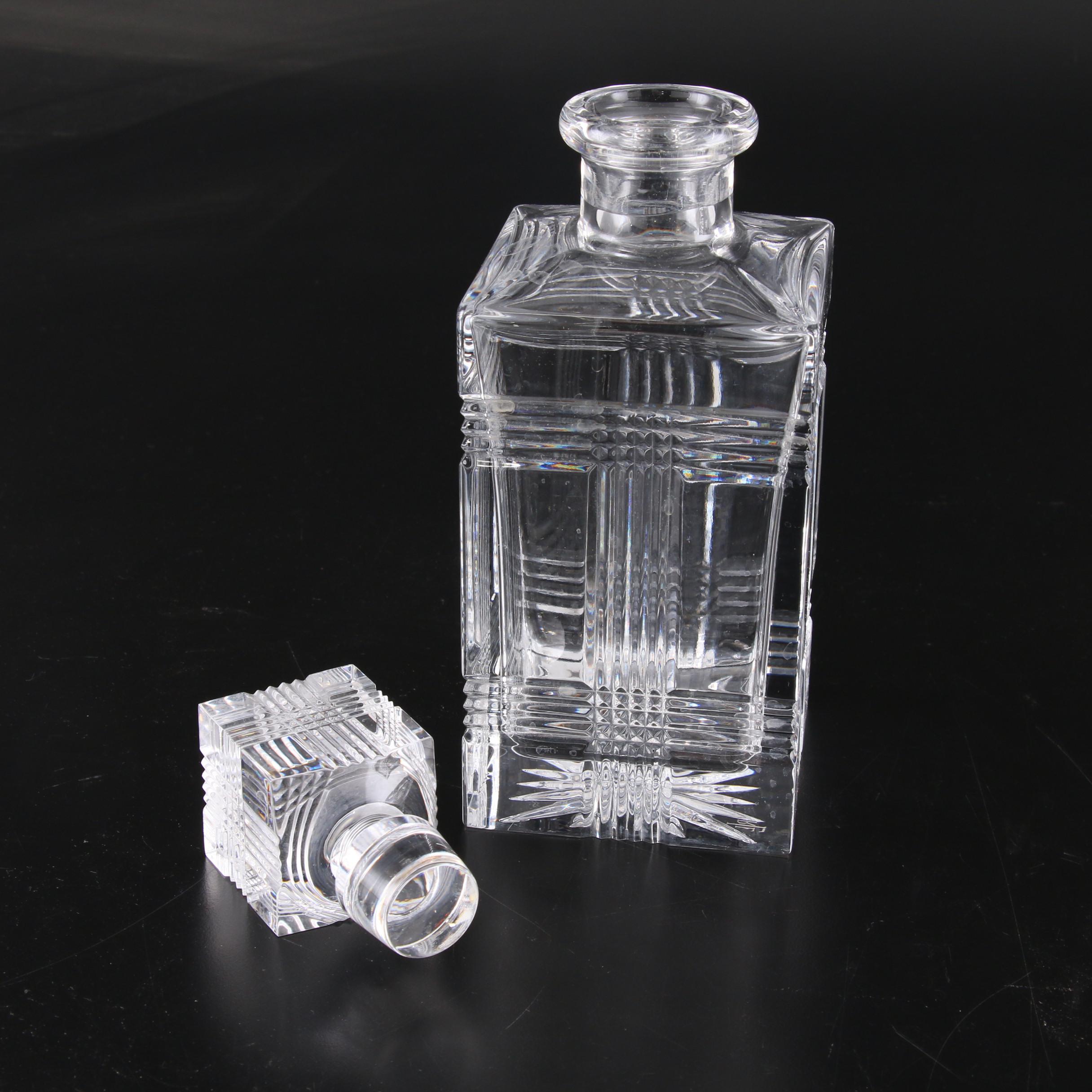 Ralph Lauren "Glen Plaid" Cut Glass Decanter, Old Fashioned and Highball Glasses