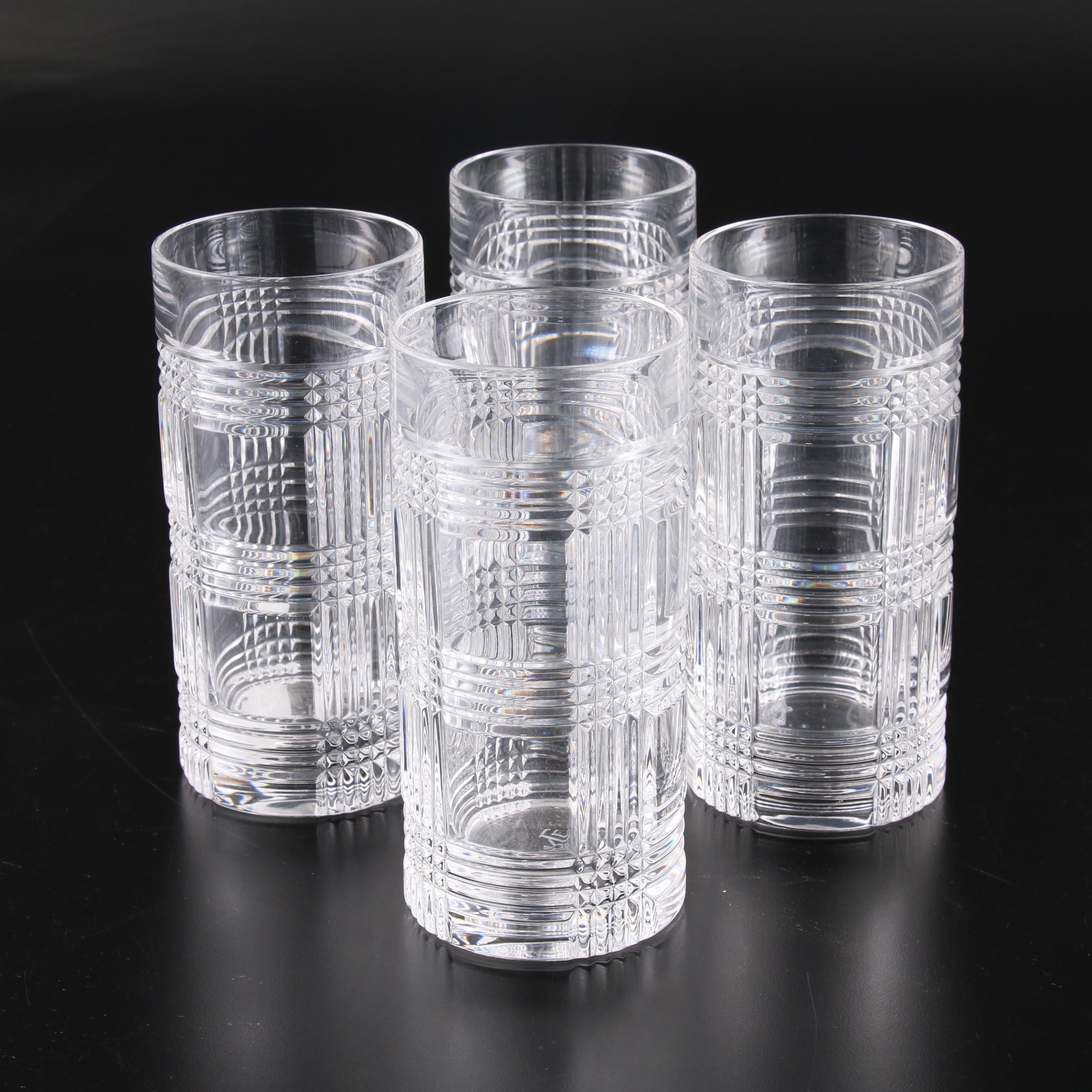 Ralph Lauren "Glen Plaid" Cut Glass Decanter, Old Fashioned and Highball Glasses