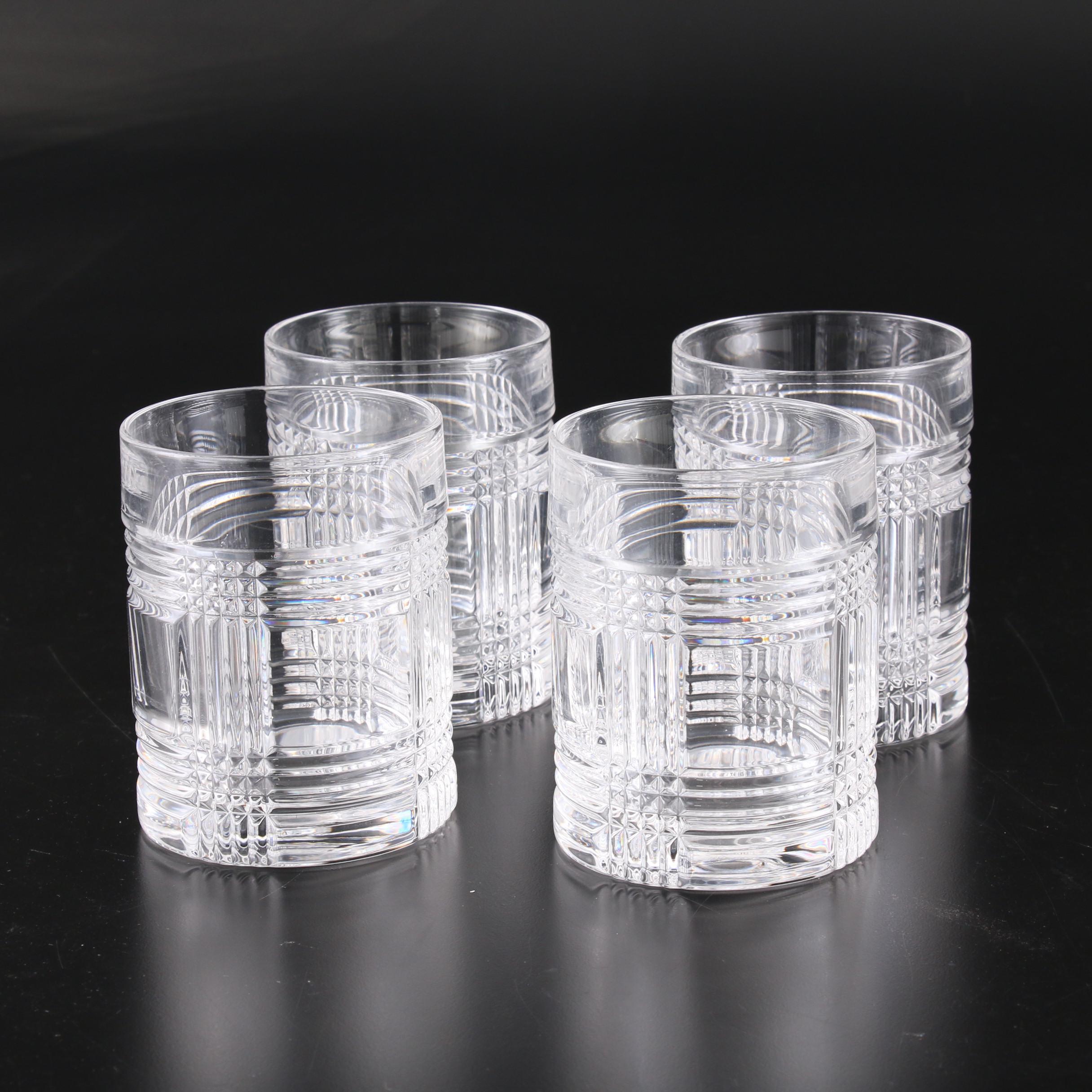 Ralph Lauren "Glen Plaid" Cut Glass Decanter, Old Fashioned and Highball Glasses