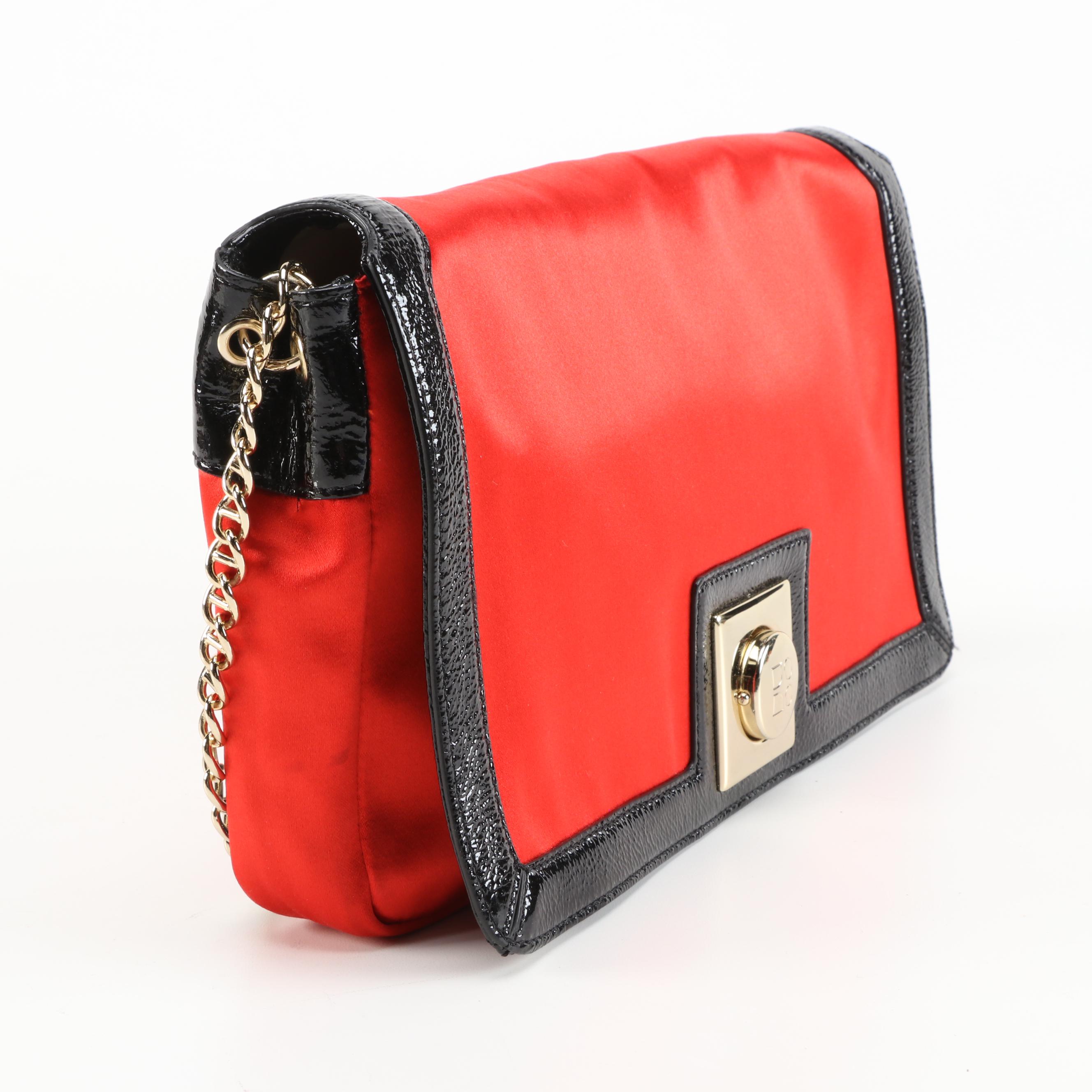 Kate Spade New York Red Satin and Black Patent Leather Trim Evening Bag