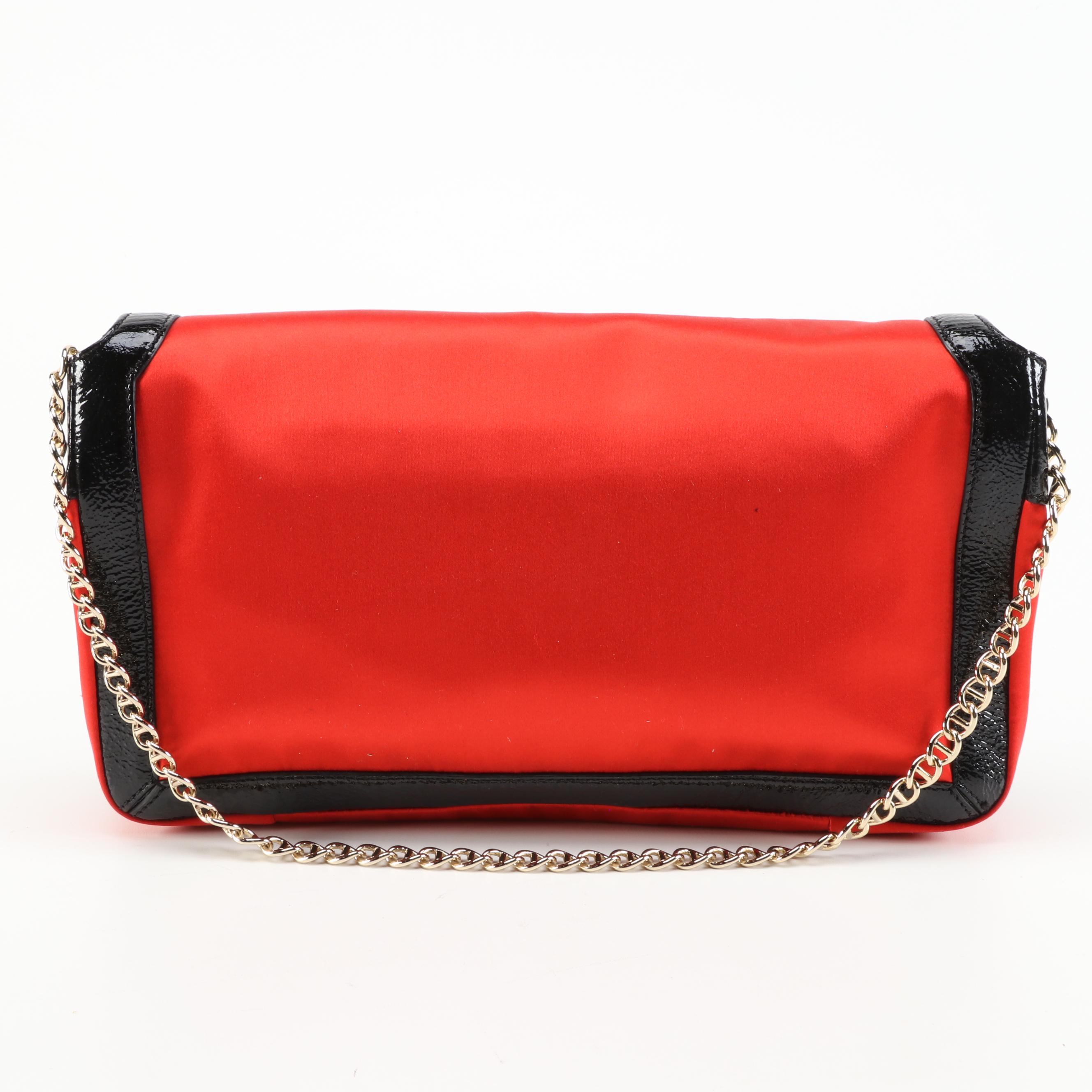 Kate Spade New York Red Satin and Black Patent Leather Trim Evening Bag