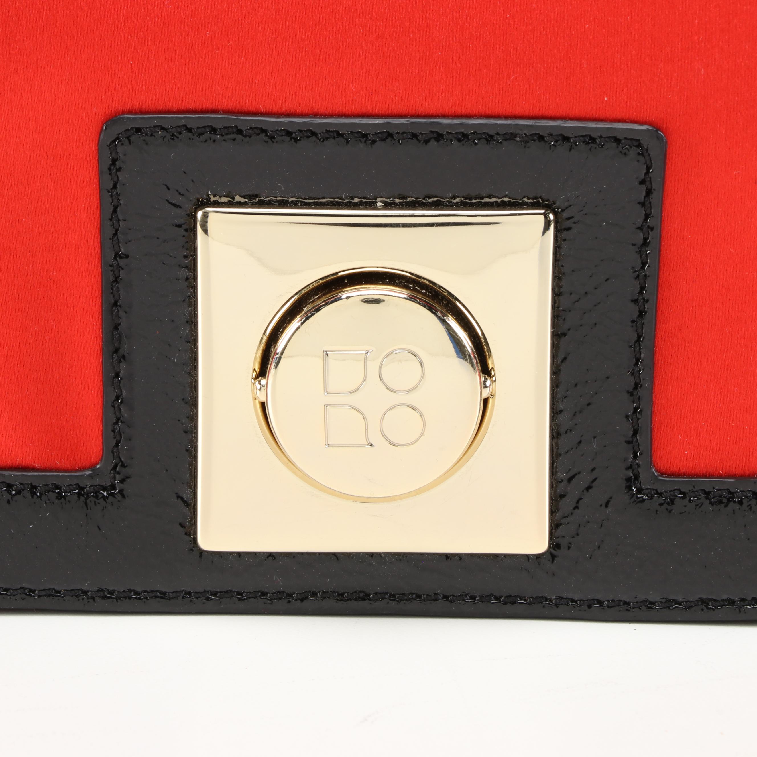 Kate Spade New York Red Satin and Black Patent Leather Trim Evening Bag