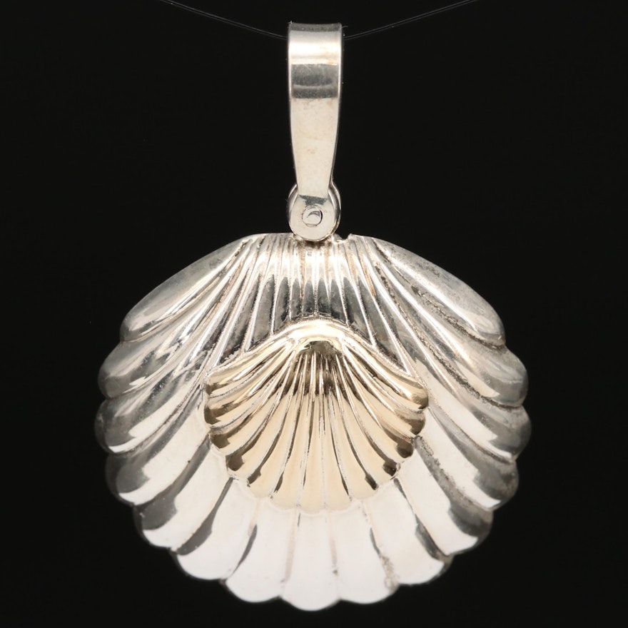Pierre Cardin Sterling Silver Shell Pendant with 14K Accent