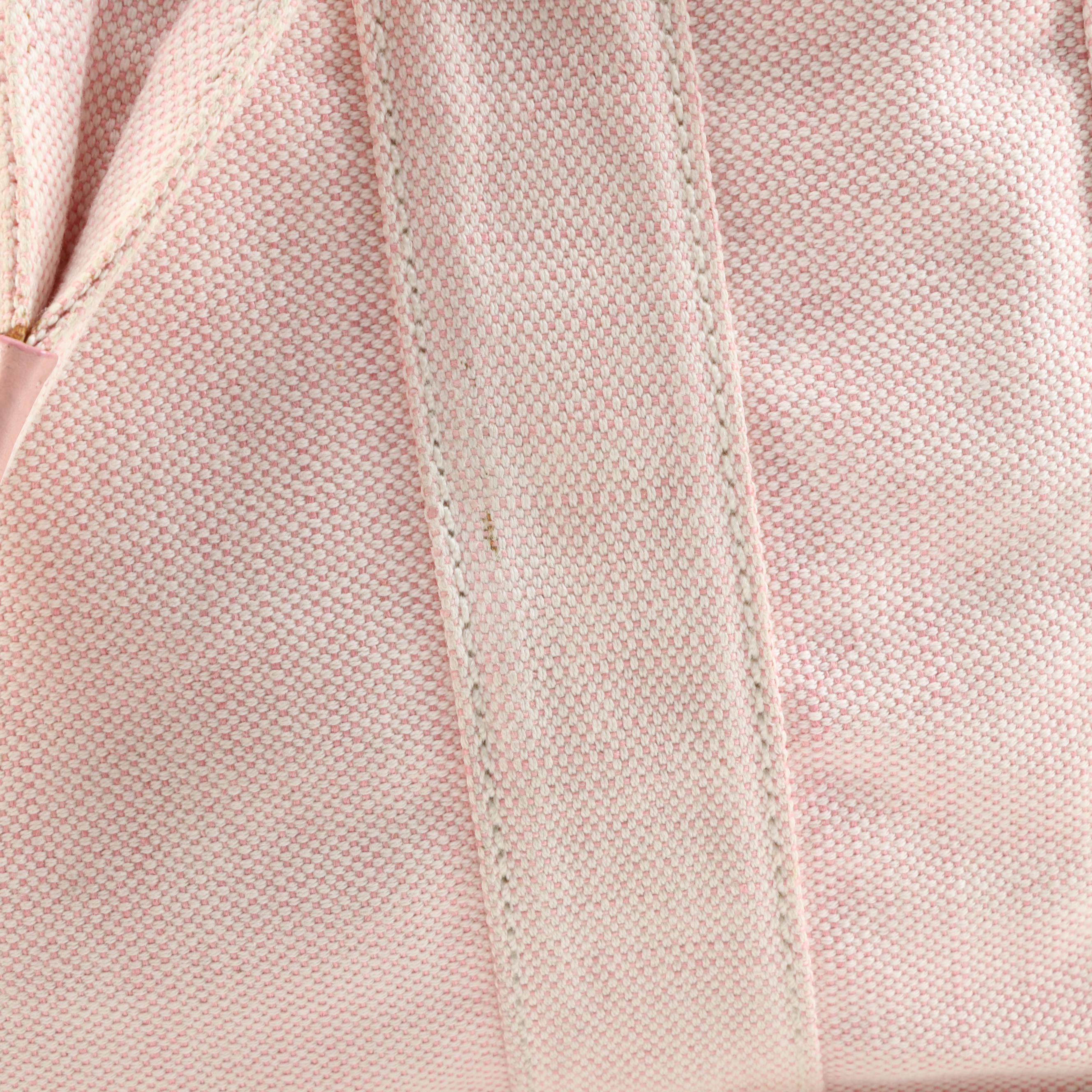 Prada Pink Misto Lino Canvas Shopping Tote with Leather Trim