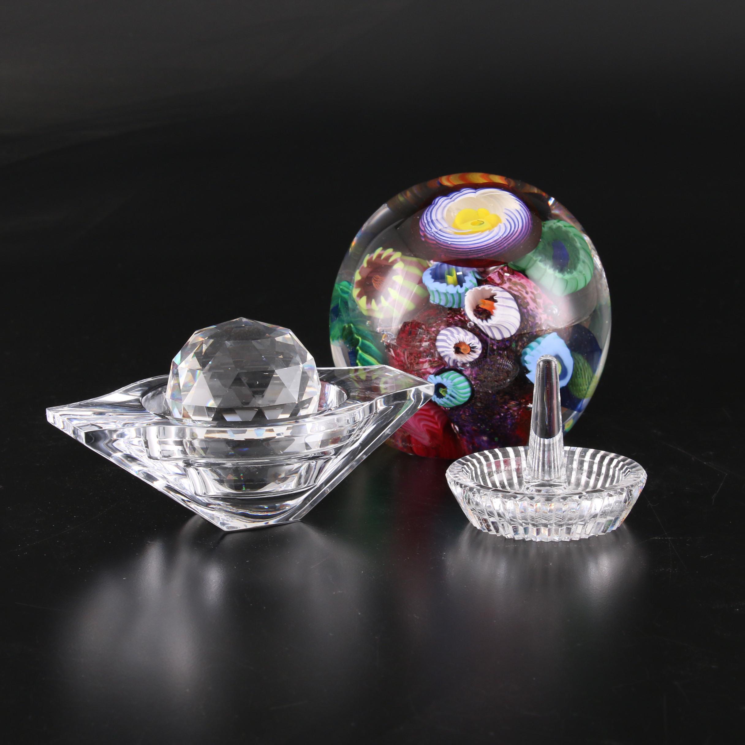 Aro Schulze Murrine Art Glass Orb, Nambé Crystal and Other Glass