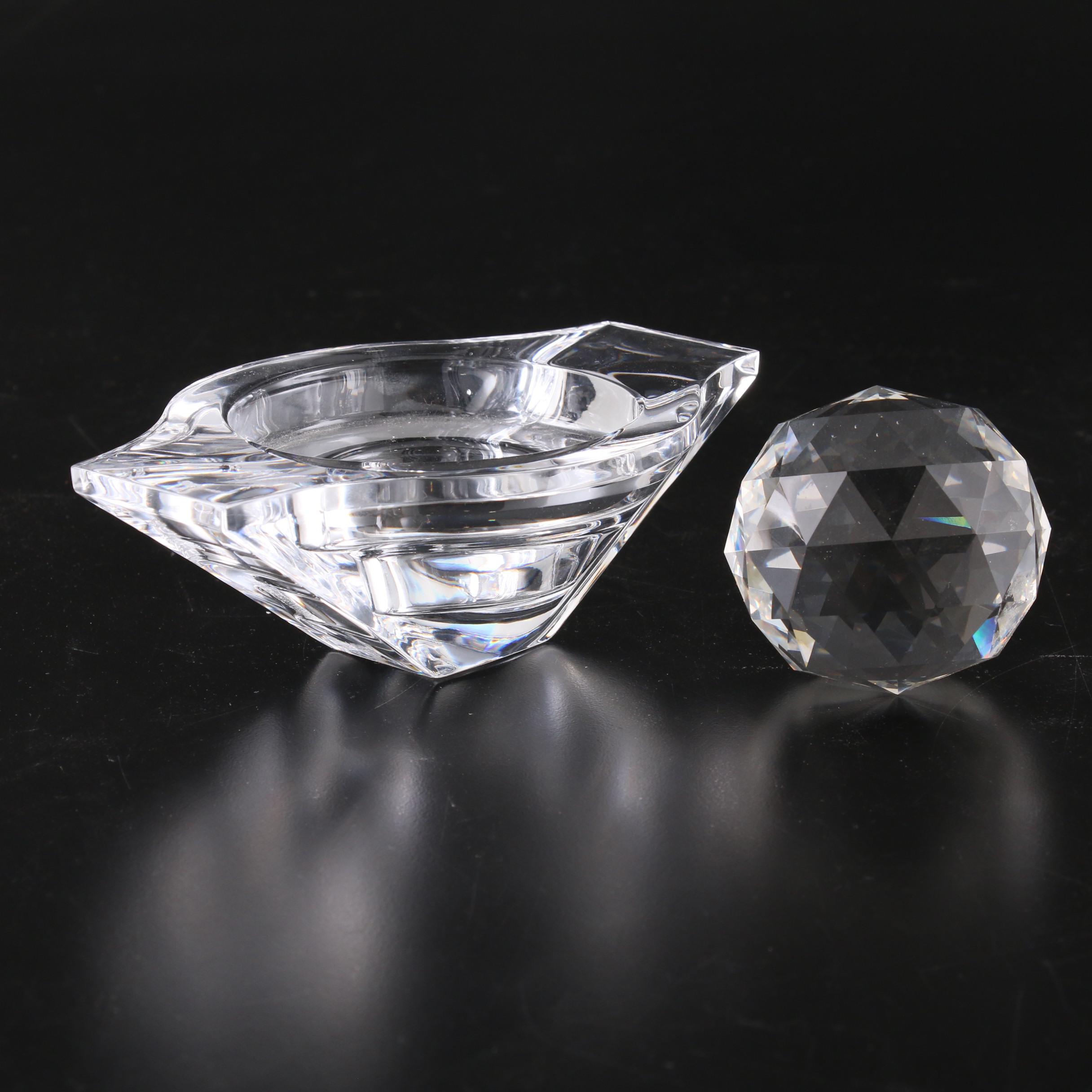 Aro Schulze Murrine Art Glass Orb, Nambé Crystal and Other Glass