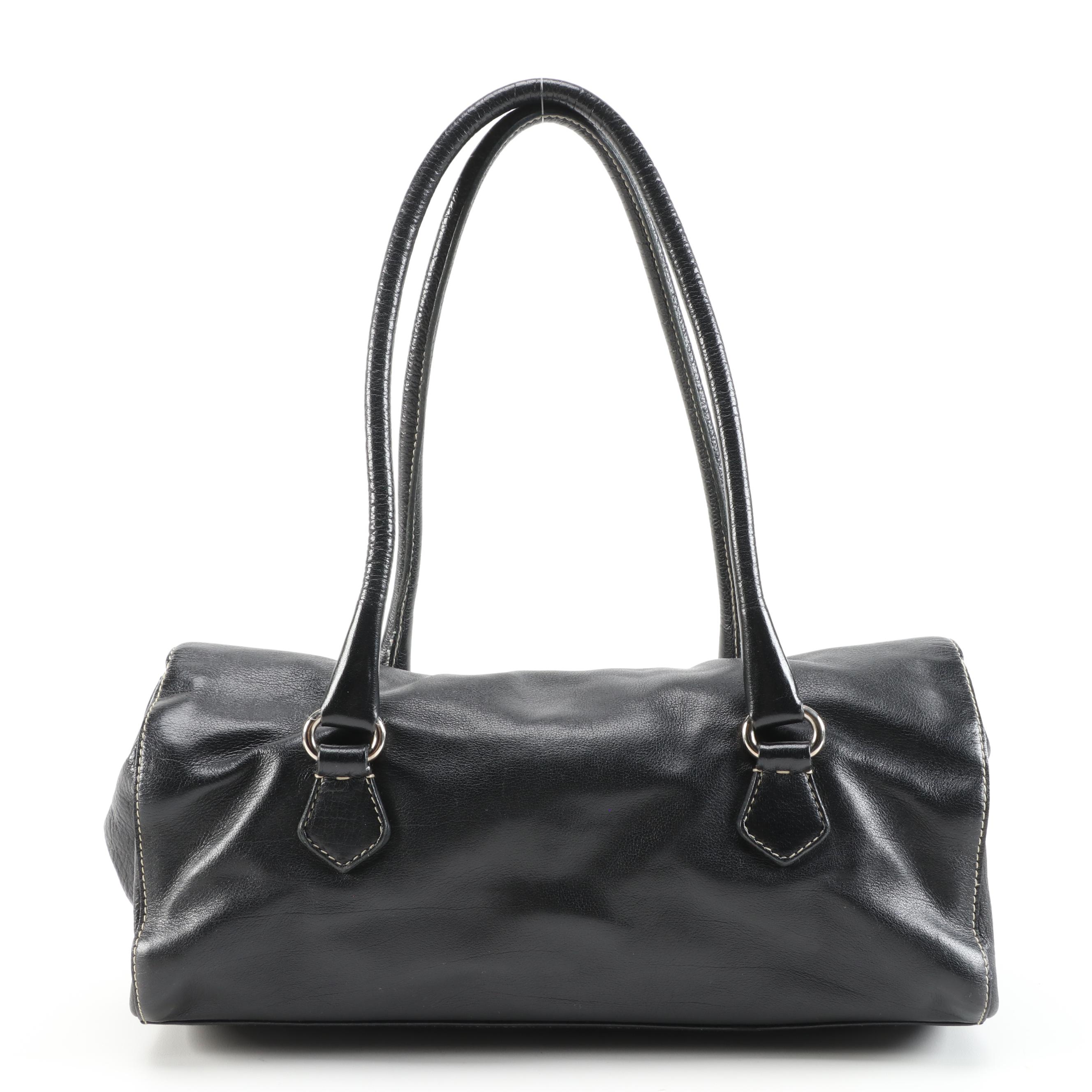 Prada Easy Satchel Bag in Nero Buffalo Leather with Contrast Stitching