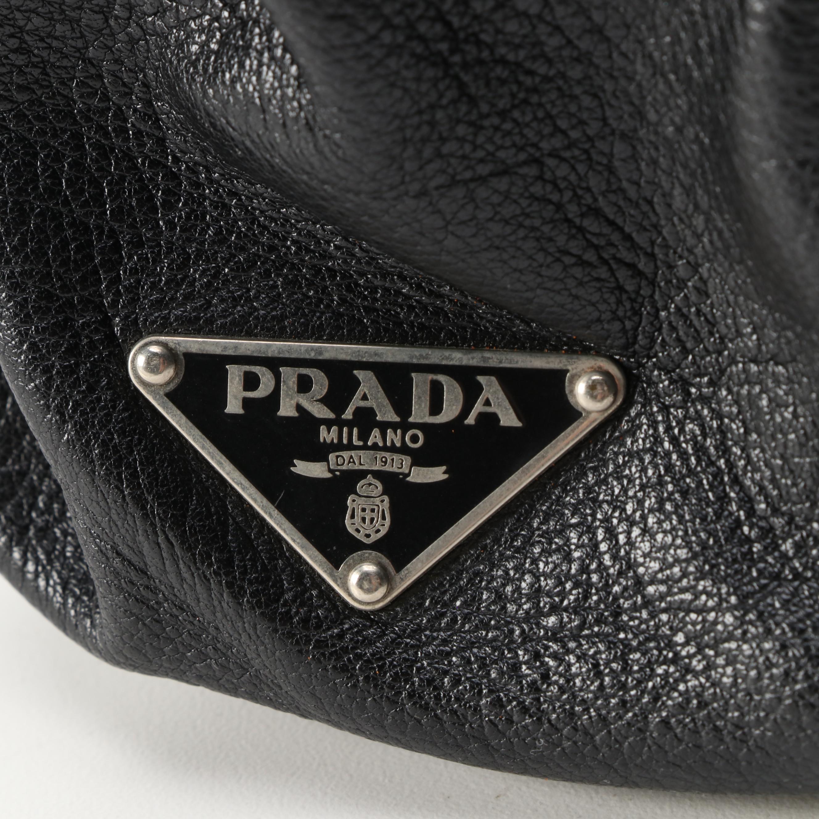Prada Easy Satchel Bag in Nero Buffalo Leather with Contrast Stitching