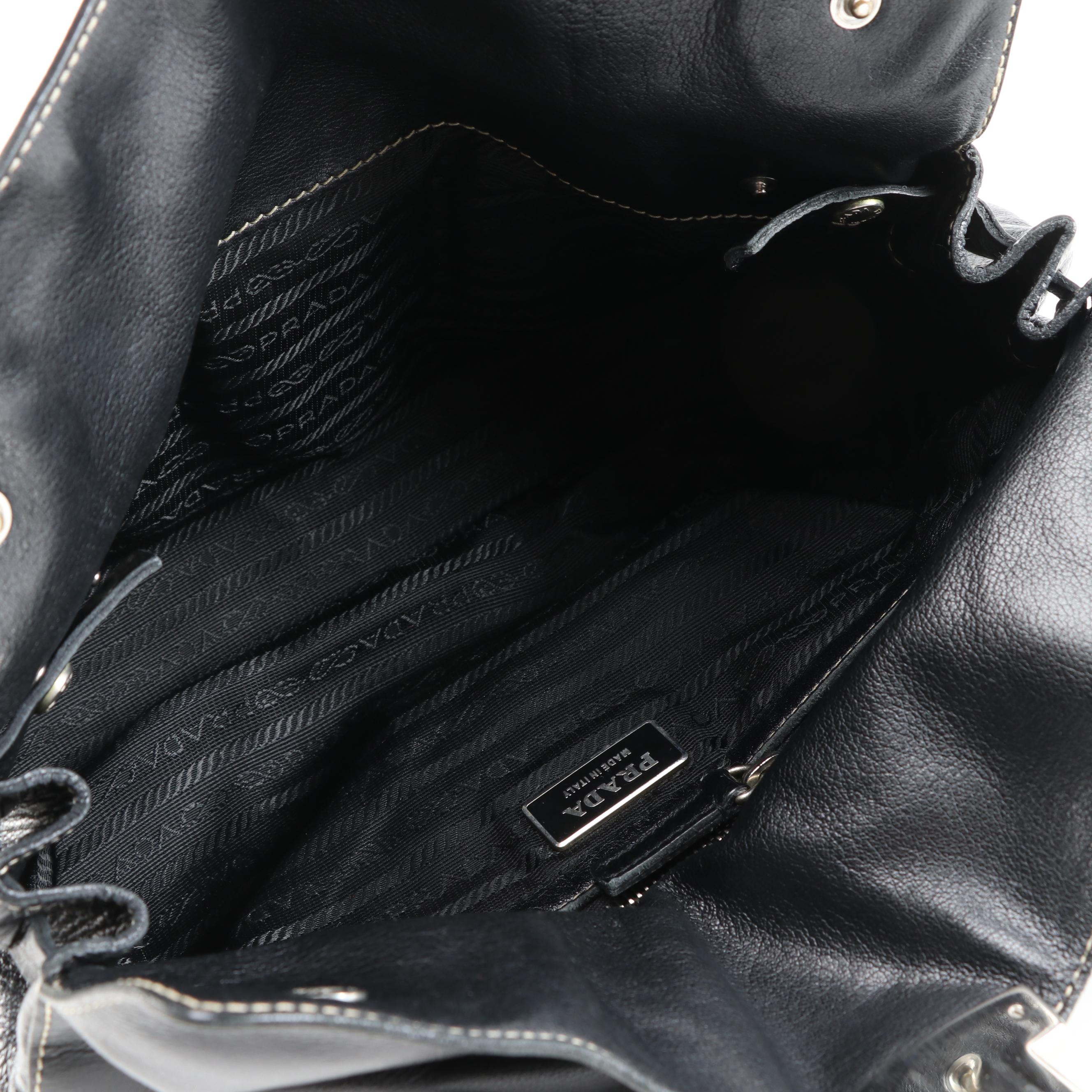 Prada Easy Satchel Bag in Nero Buffalo Leather with Contrast Stitching