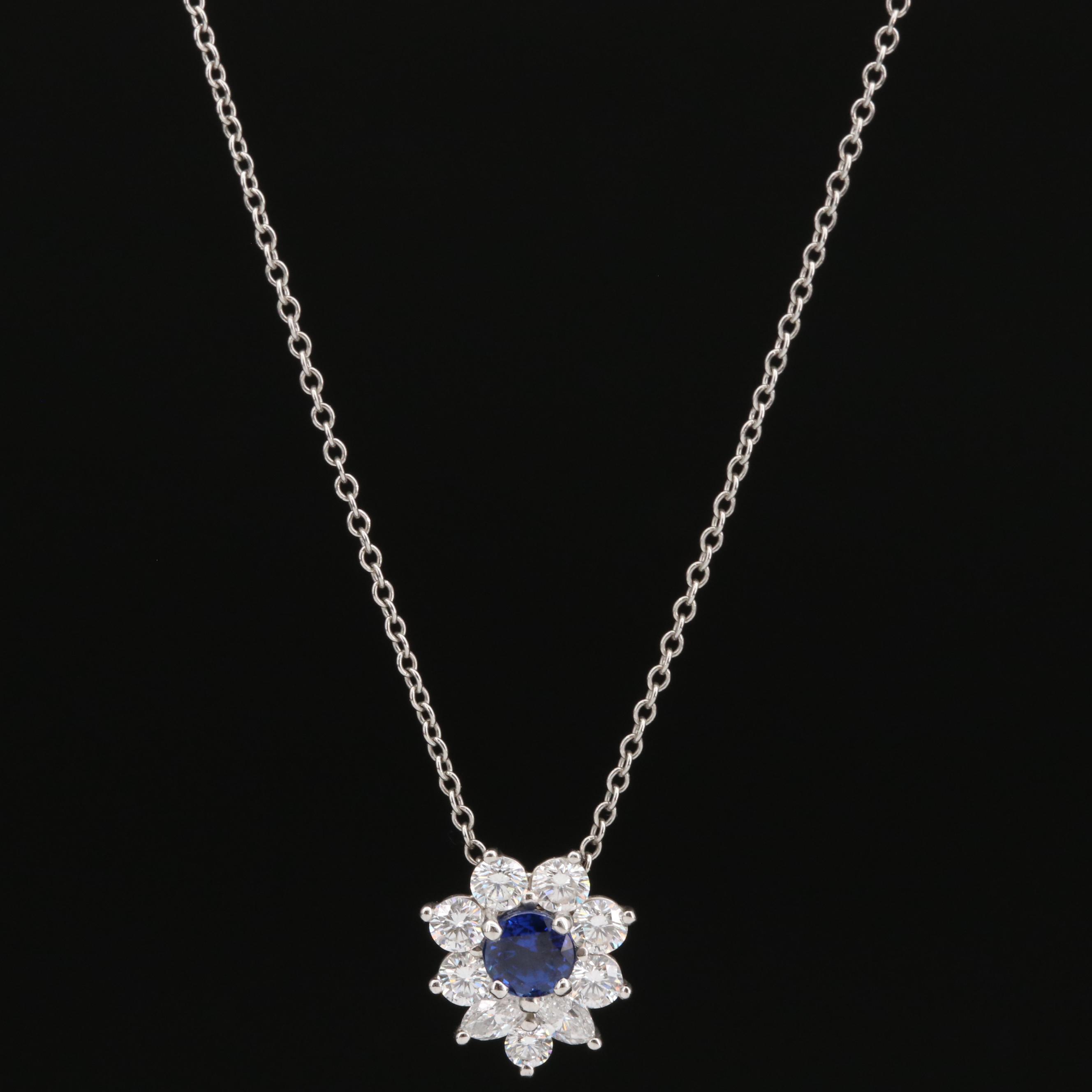 Tiffany & Co. Platinum Sapphire and Diamond Pendant Necklace