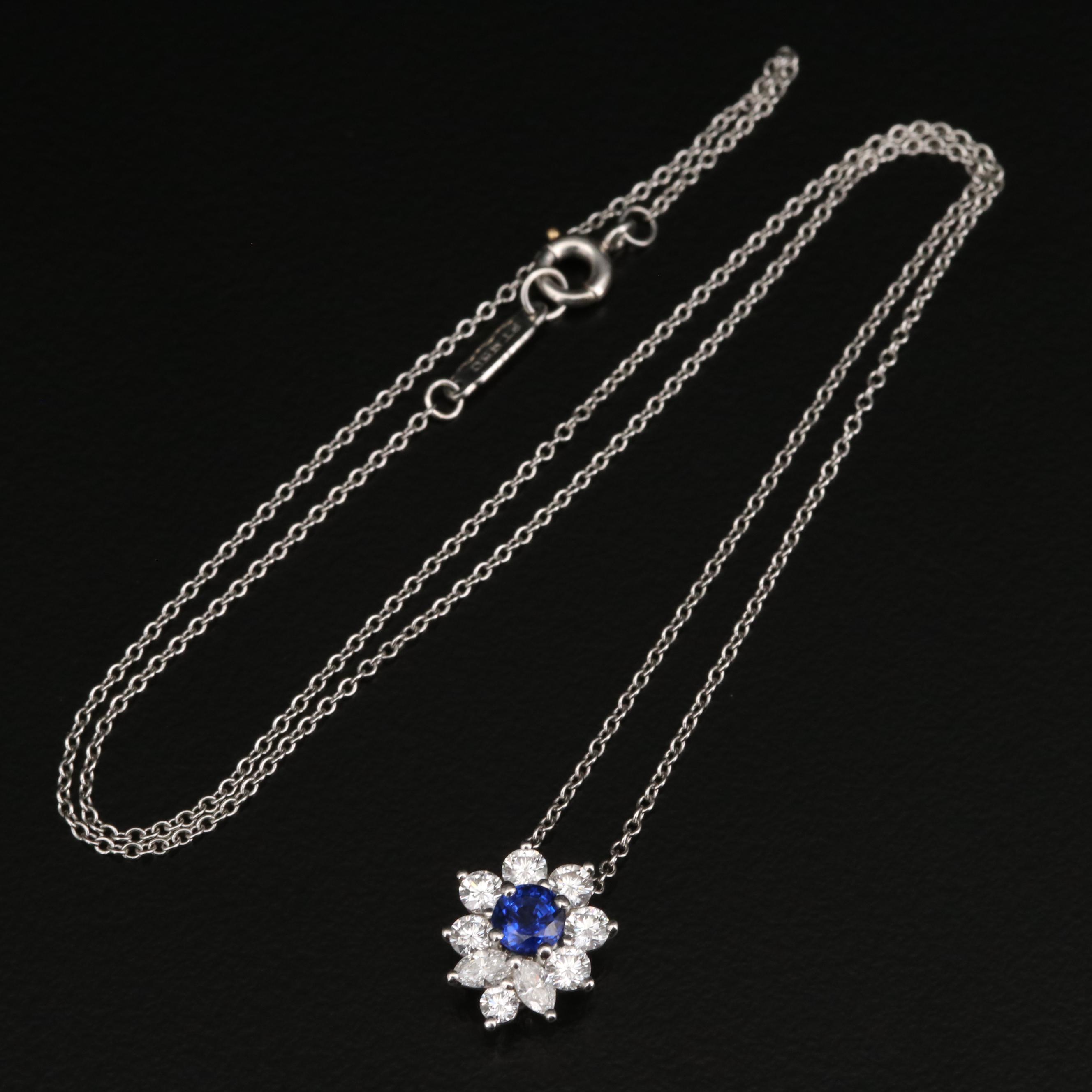 Tiffany & Co. Platinum Sapphire and Diamond Pendant Necklace