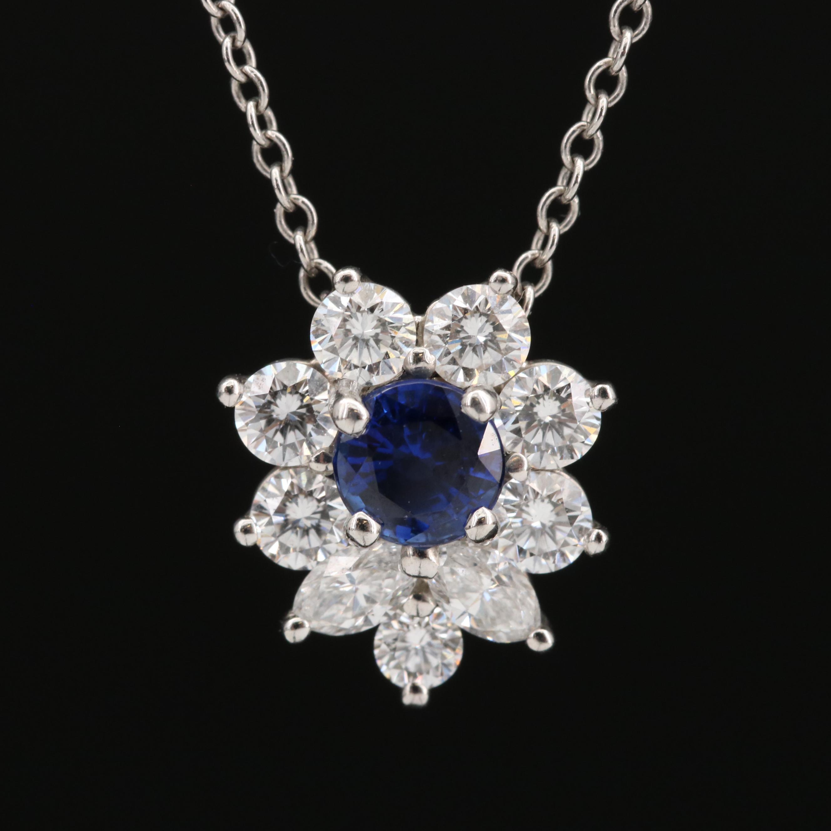 Tiffany & Co. Platinum Sapphire and Diamond Pendant Necklace