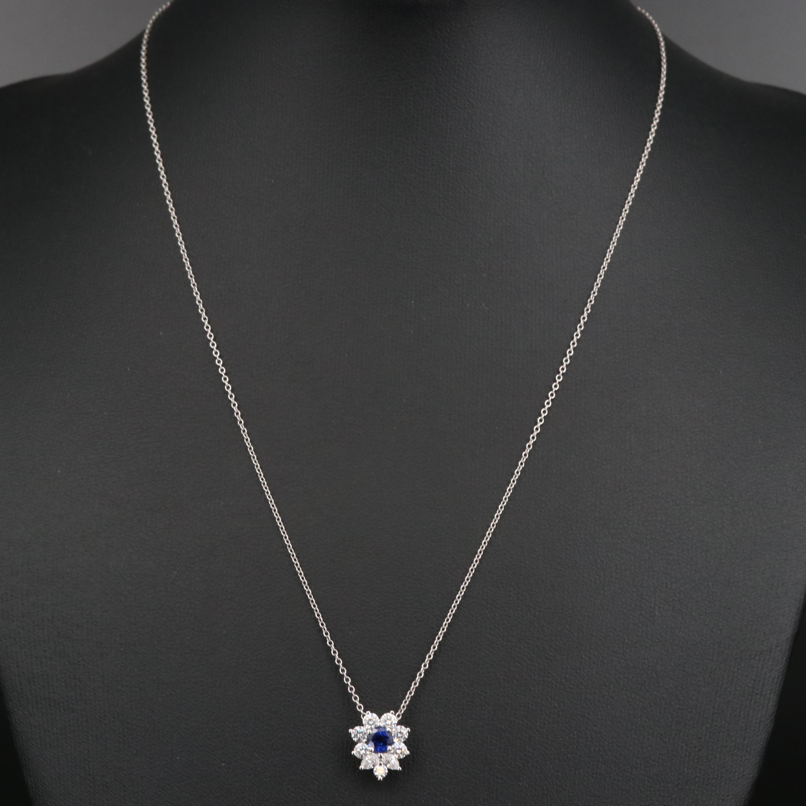 Tiffany & Co. Platinum Sapphire and Diamond Pendant Necklace
