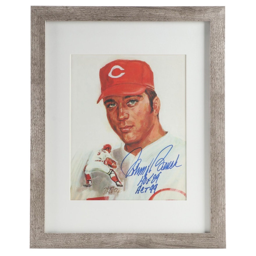 Johnny Bench "HOF 89 ACT 99" Signed Cincinnati Reds Framed Photo Print