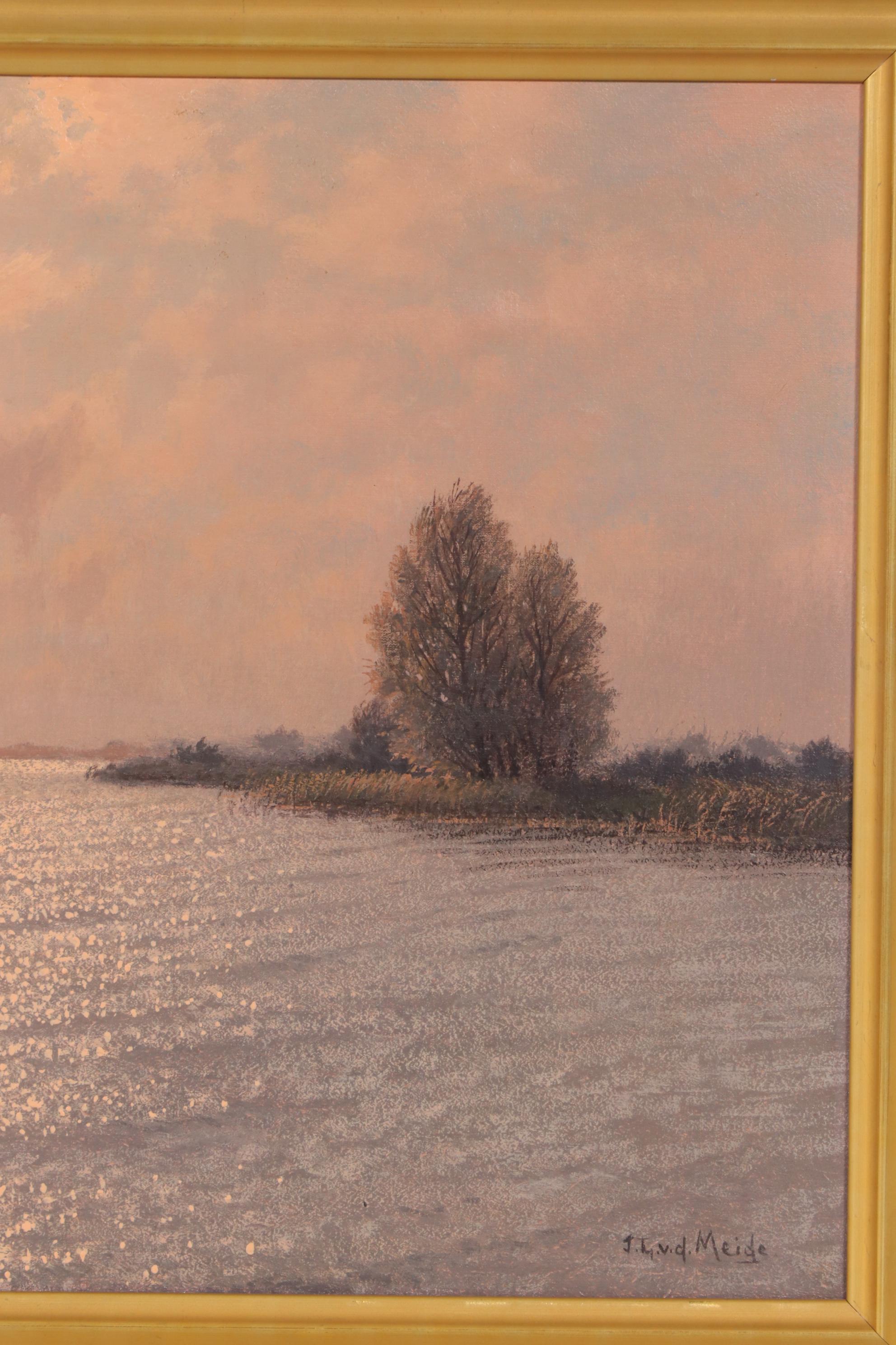 J. L. Van Der Meide Oil Painting of Marsh Landscape with Ducks