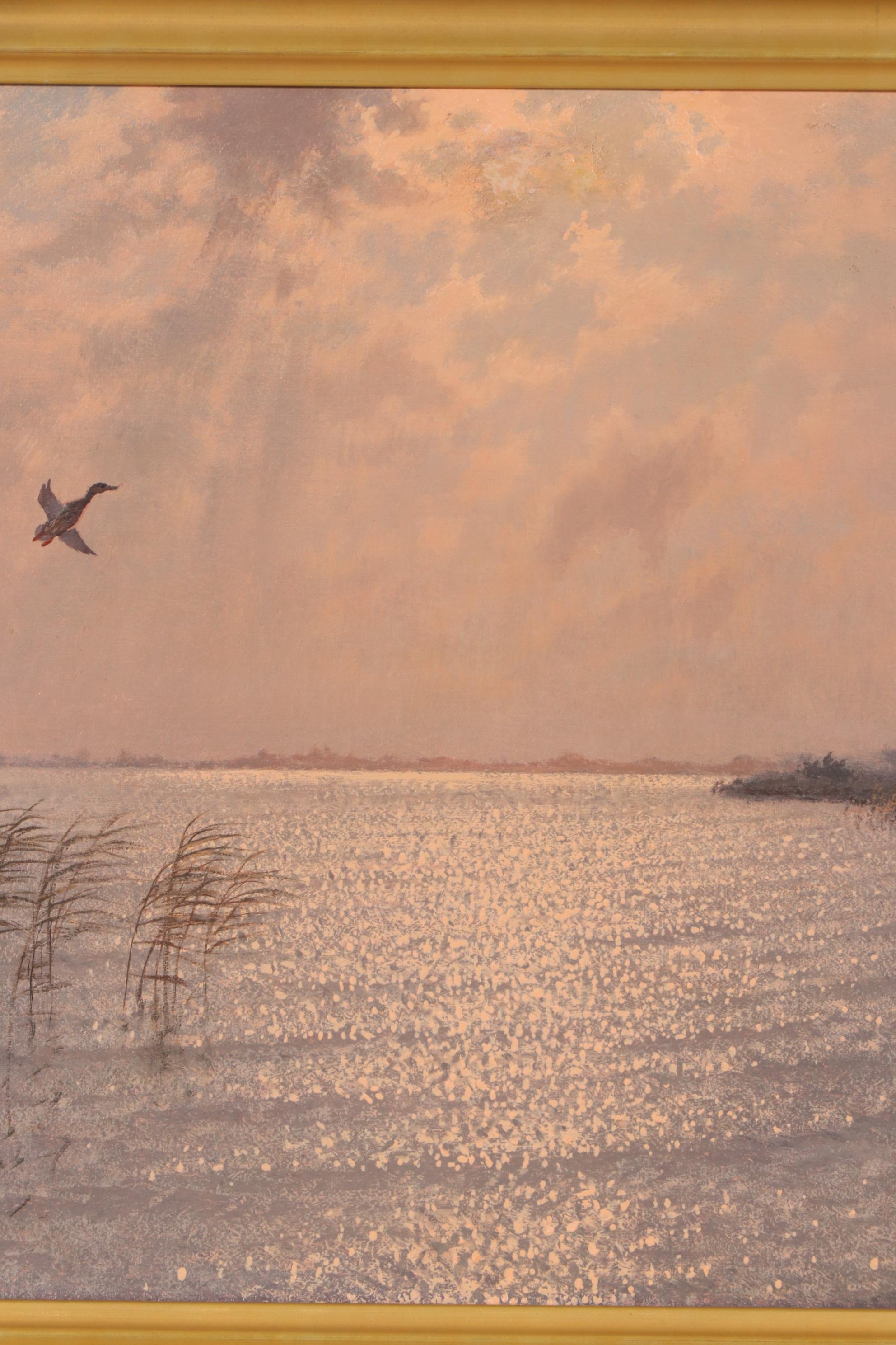 J. L. Van Der Meide Oil Painting of Marsh Landscape with Ducks