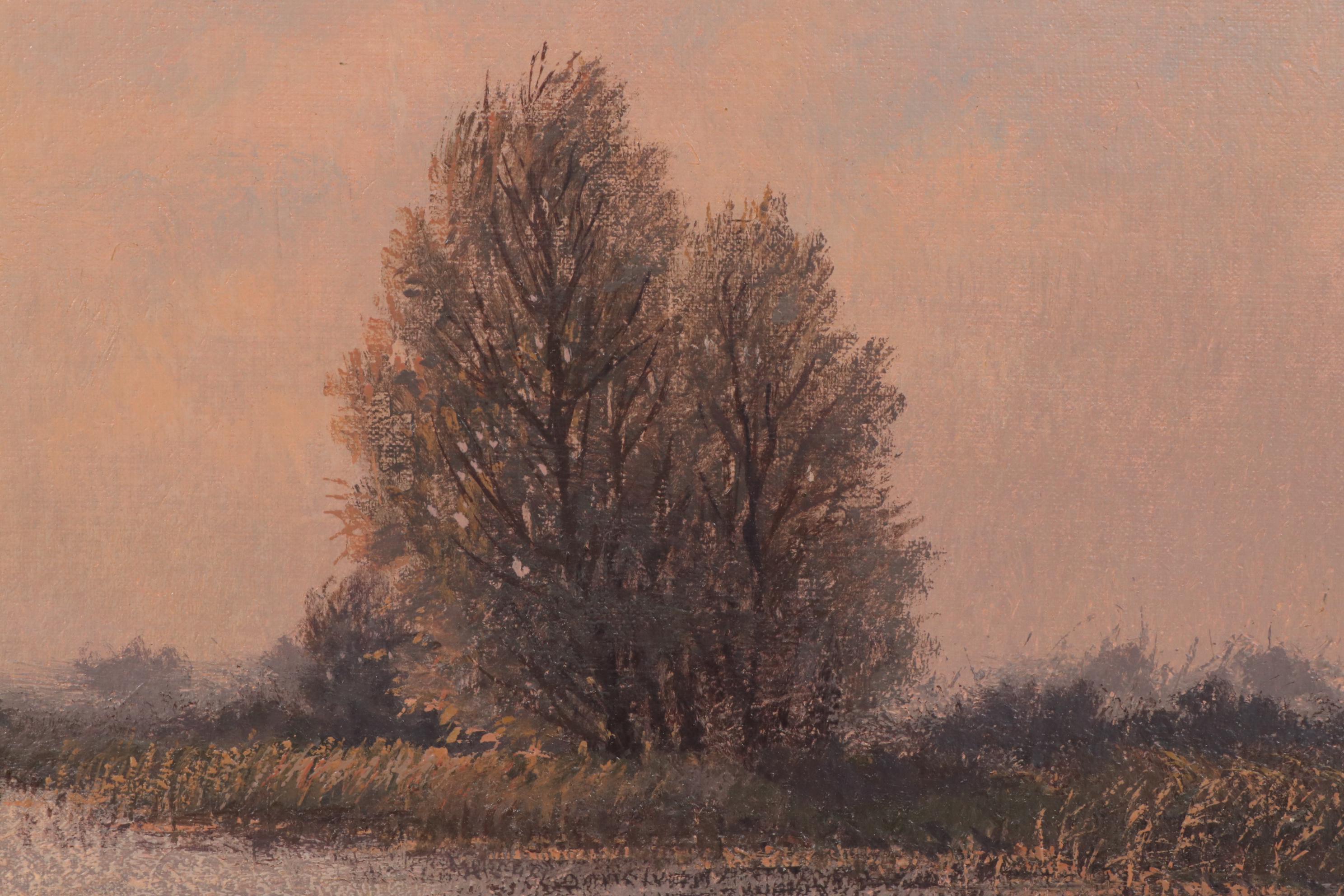 J. L. Van Der Meide Oil Painting of Marsh Landscape with Ducks