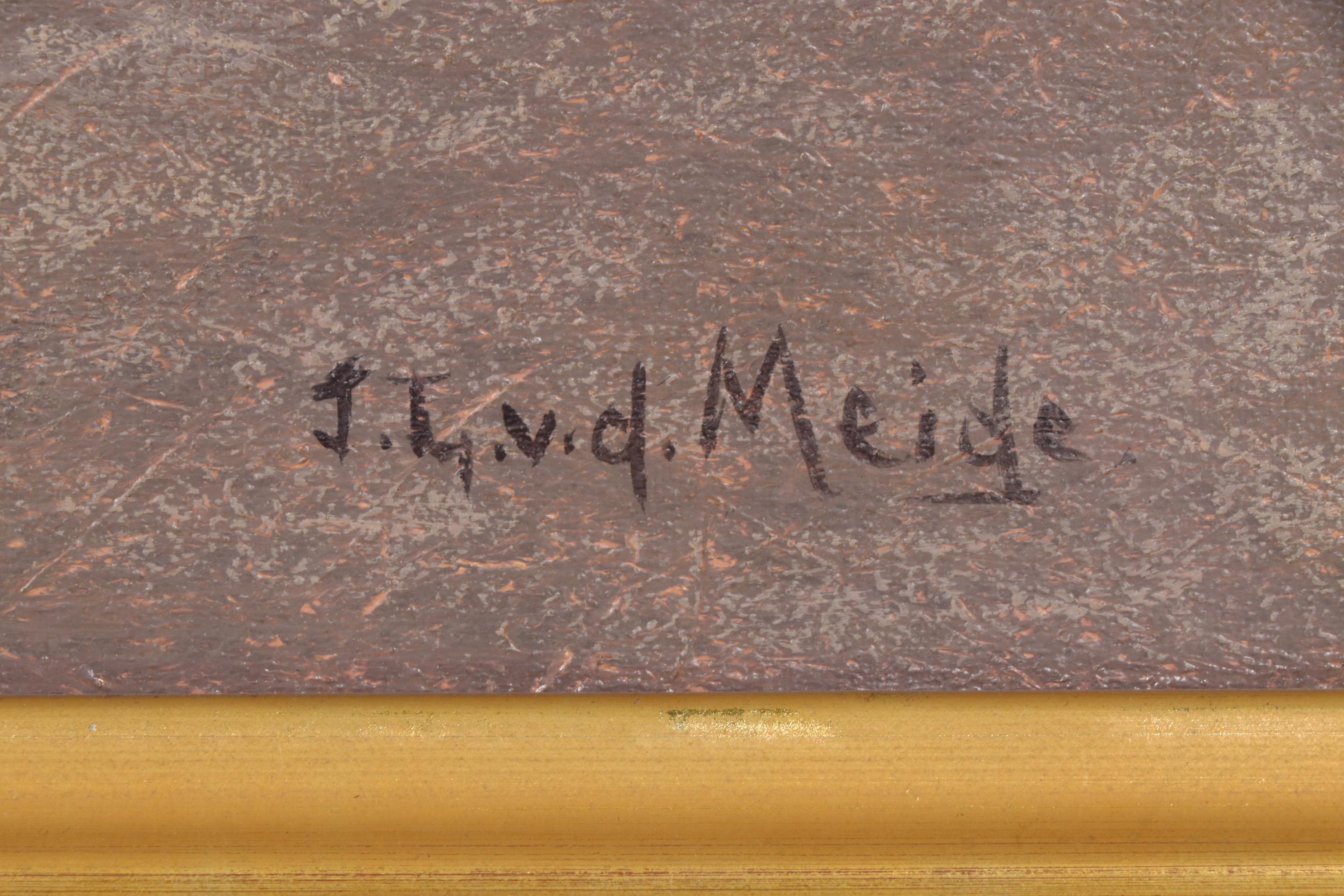 J. L. Van Der Meide Oil Painting of Marsh Landscape with Ducks