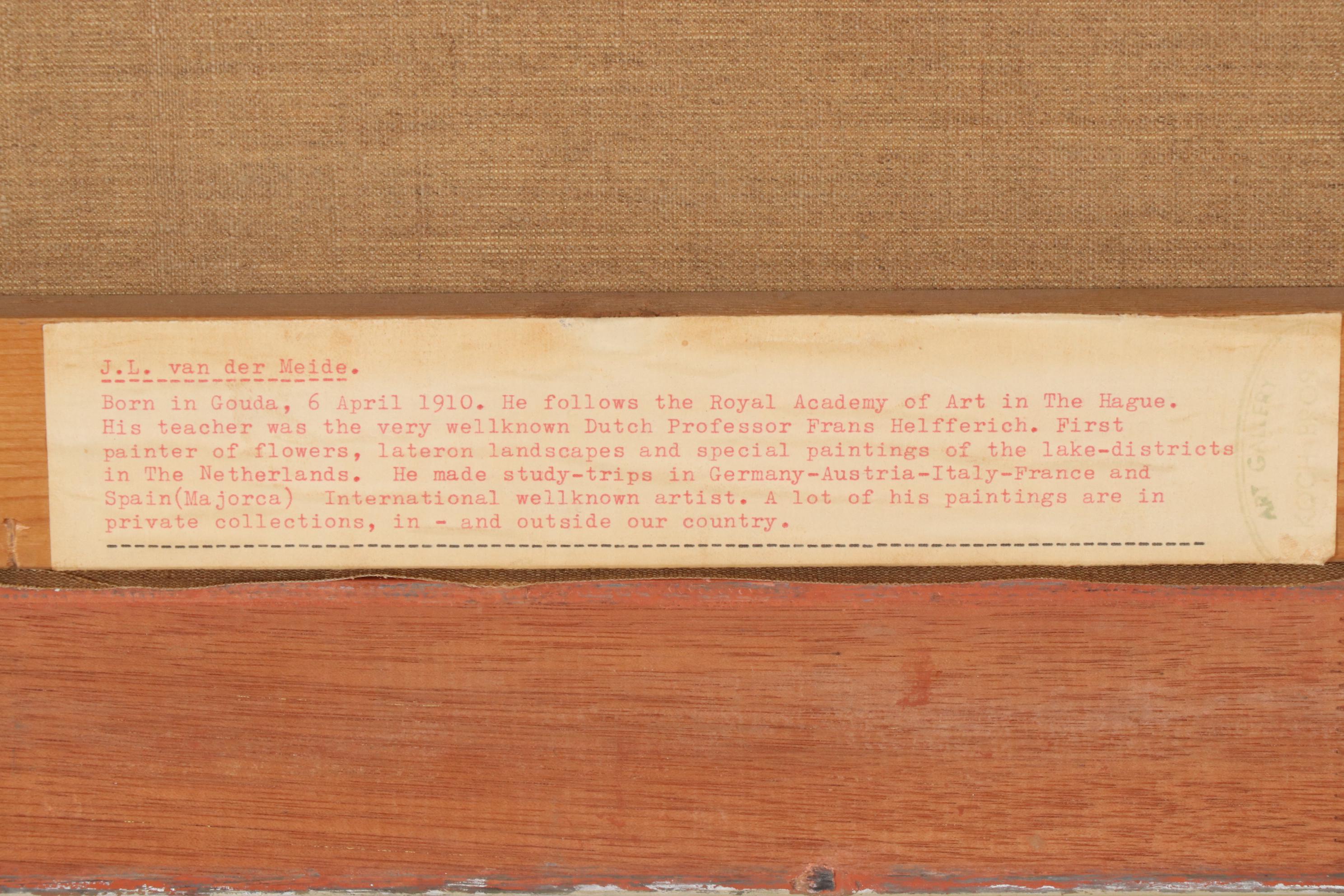 J. L. Van Der Meide Oil Painting of Marsh Landscape with Ducks