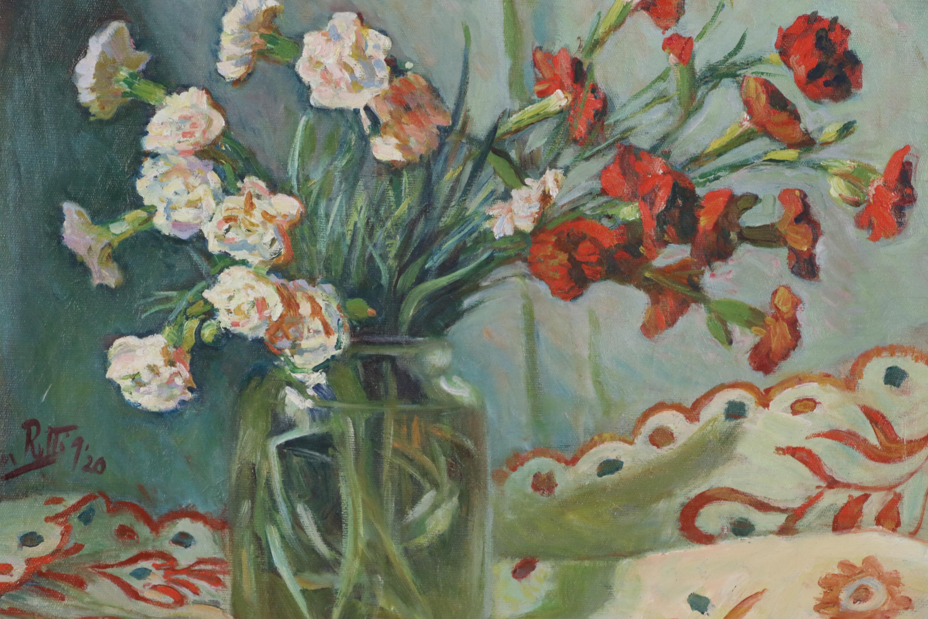 John Rettig Floral Still Life Oil Painting, 1920