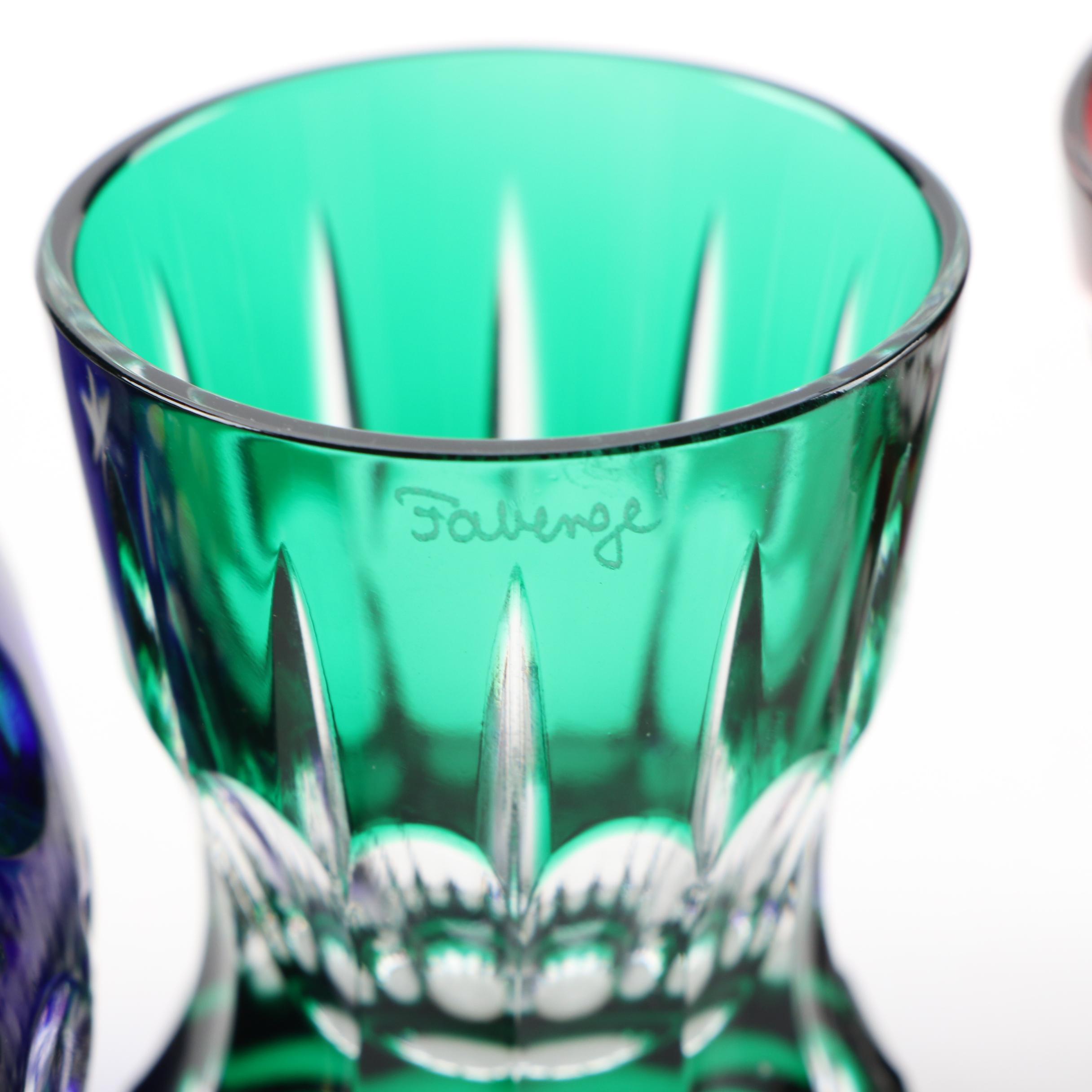 Fabergé "Na Zdorovye" Cut to Clear Glass Vodka Shot Glasses