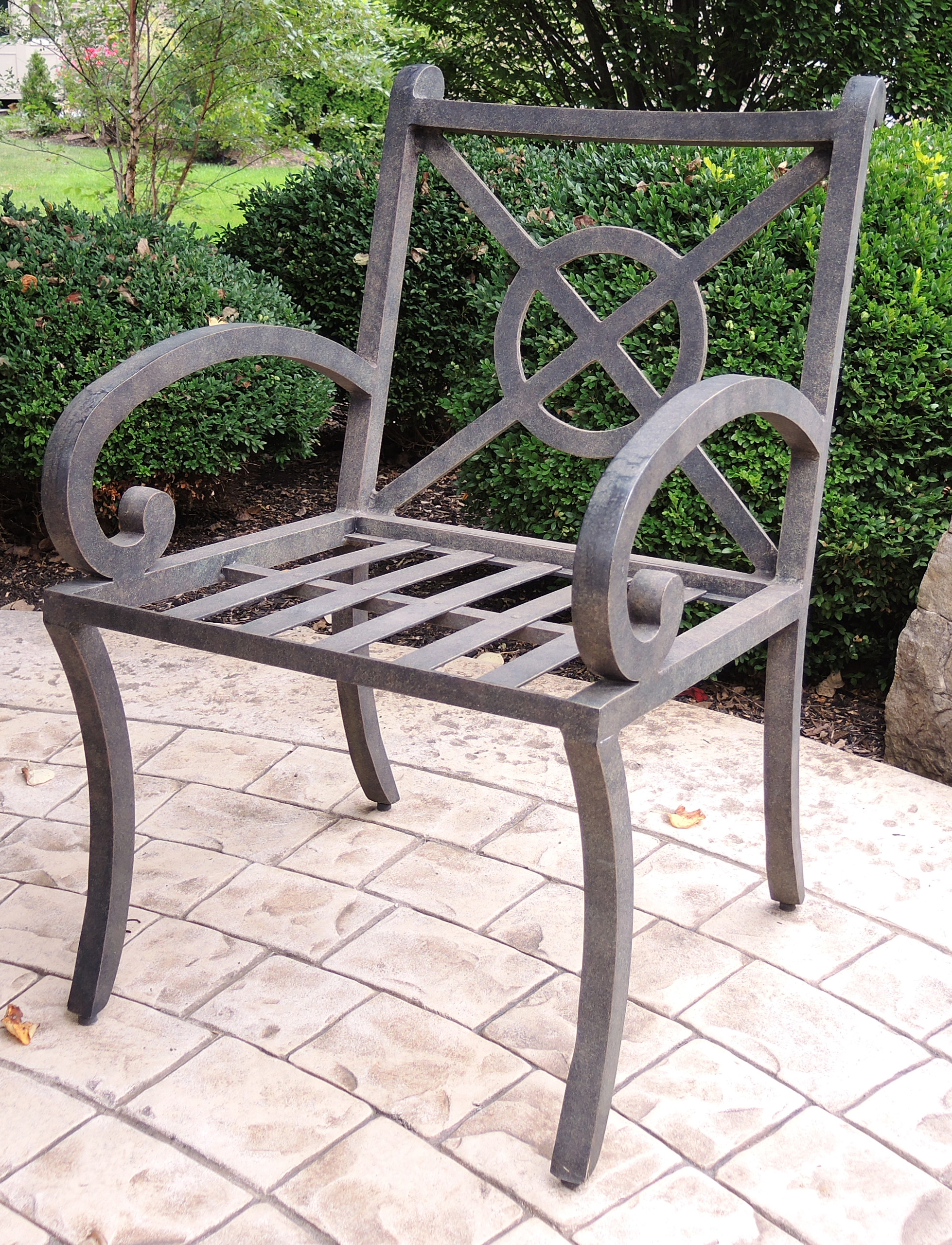 Landgrave Cast Classics Patio Dining Set with Cushions and Sunbrella Umbrella