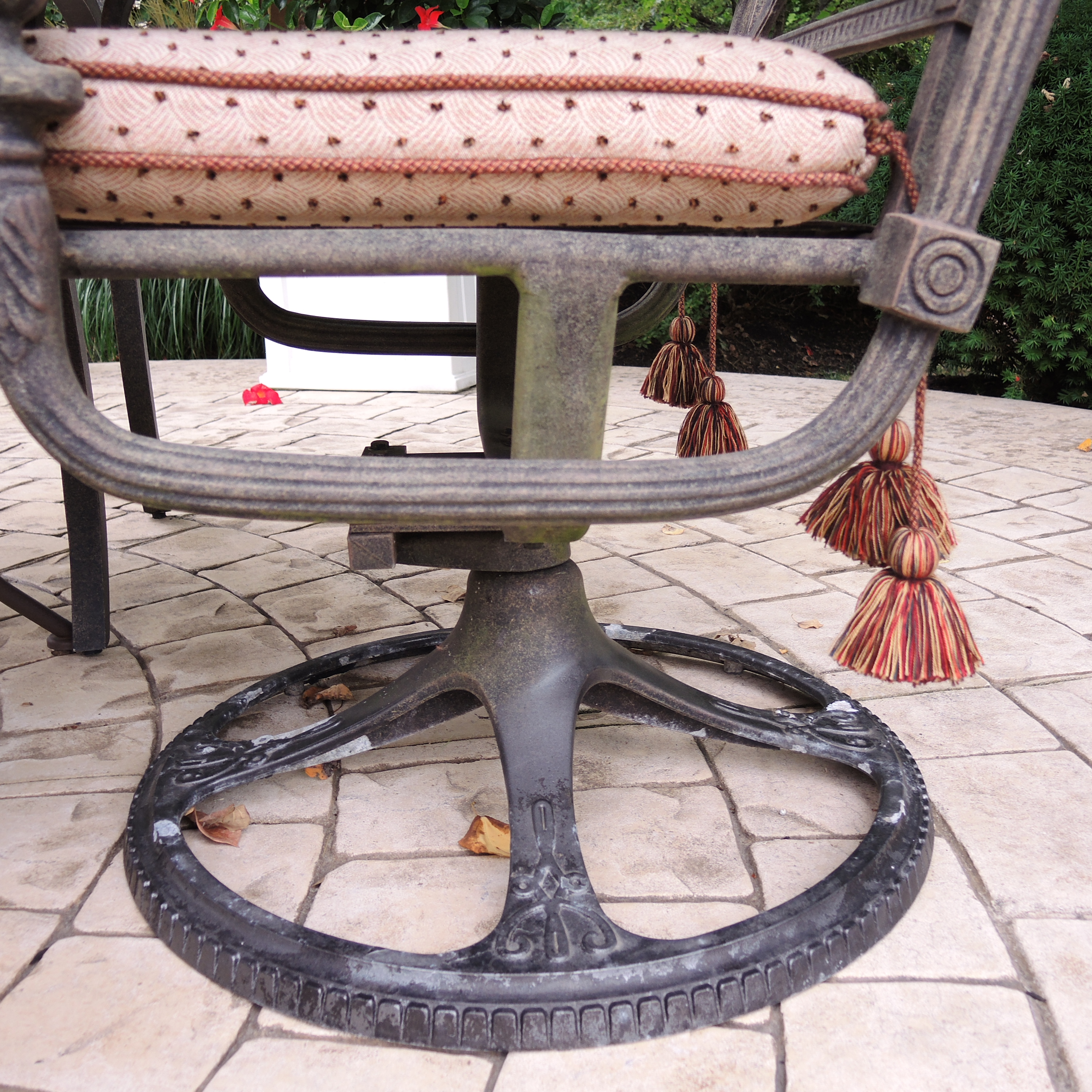 Landgrave Cast Classics Patio Dining Set with Cushions and Sunbrella Umbrella