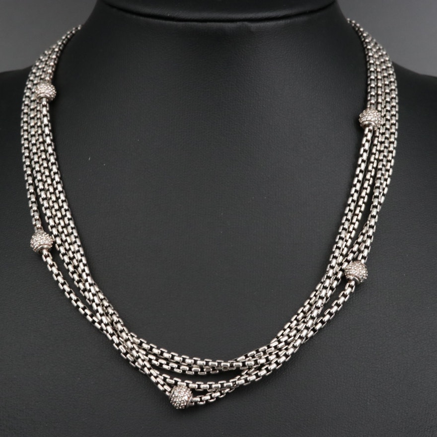 David Yurman Sterling 1.66 CTW Diamond Multi-Strand Necklace with 18K Accents