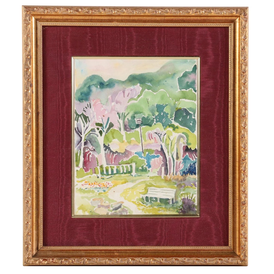 Homer Echard Watercolor Painting "Springtime in the Park"