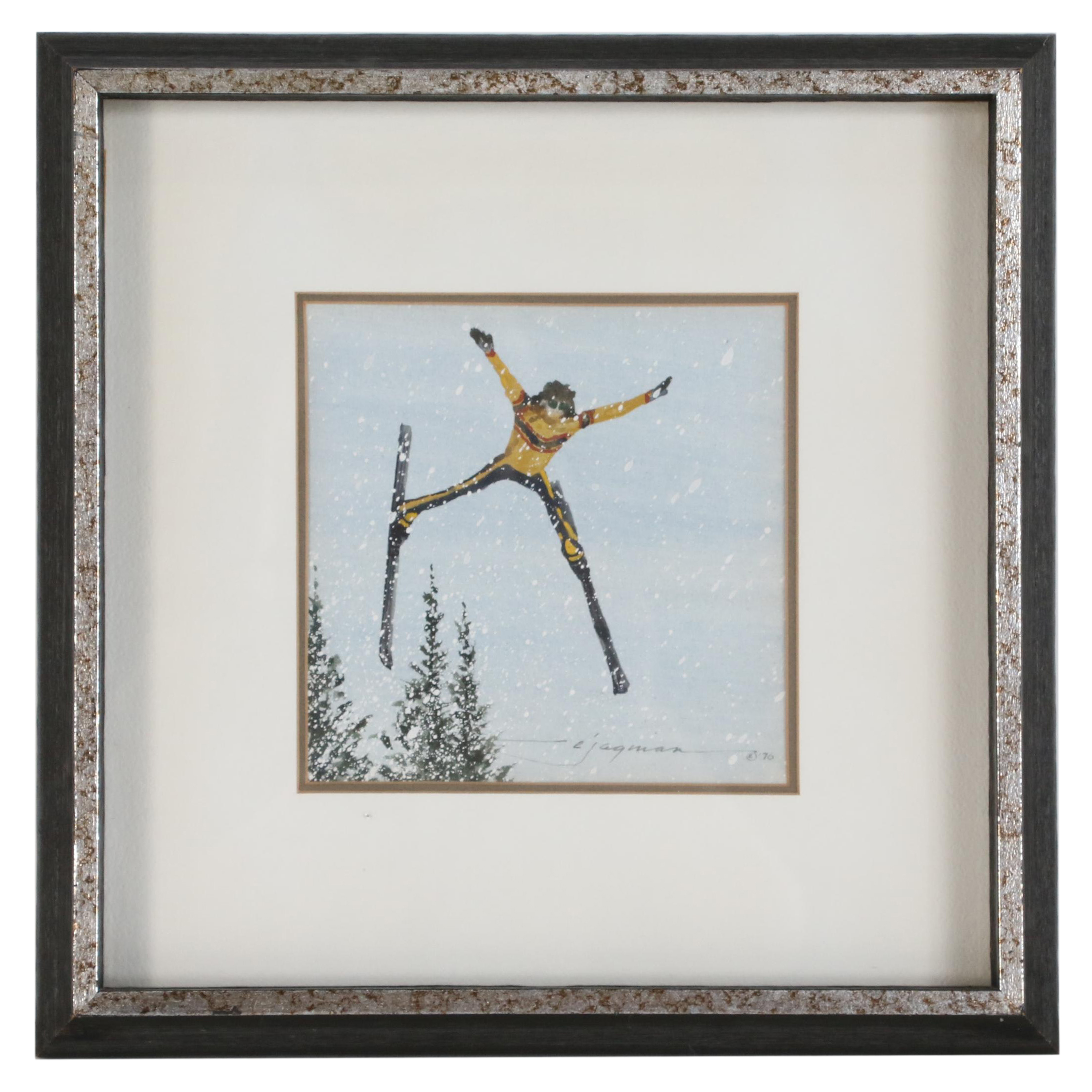 Ed Jagman Watercolor Painting "Flying Squirrel", 1970