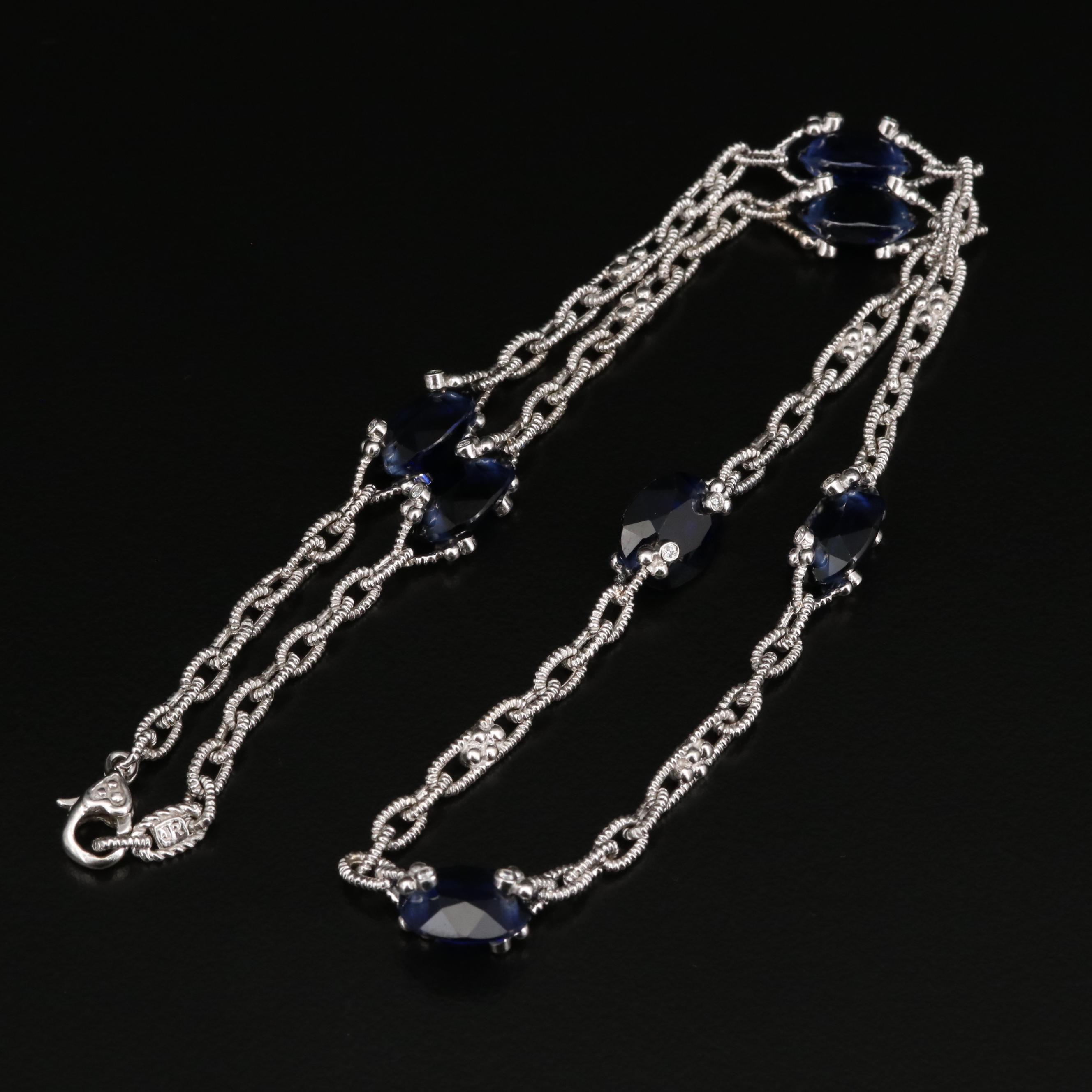 Judith Ripka 18K Sapphire and Diamond Station Necklace