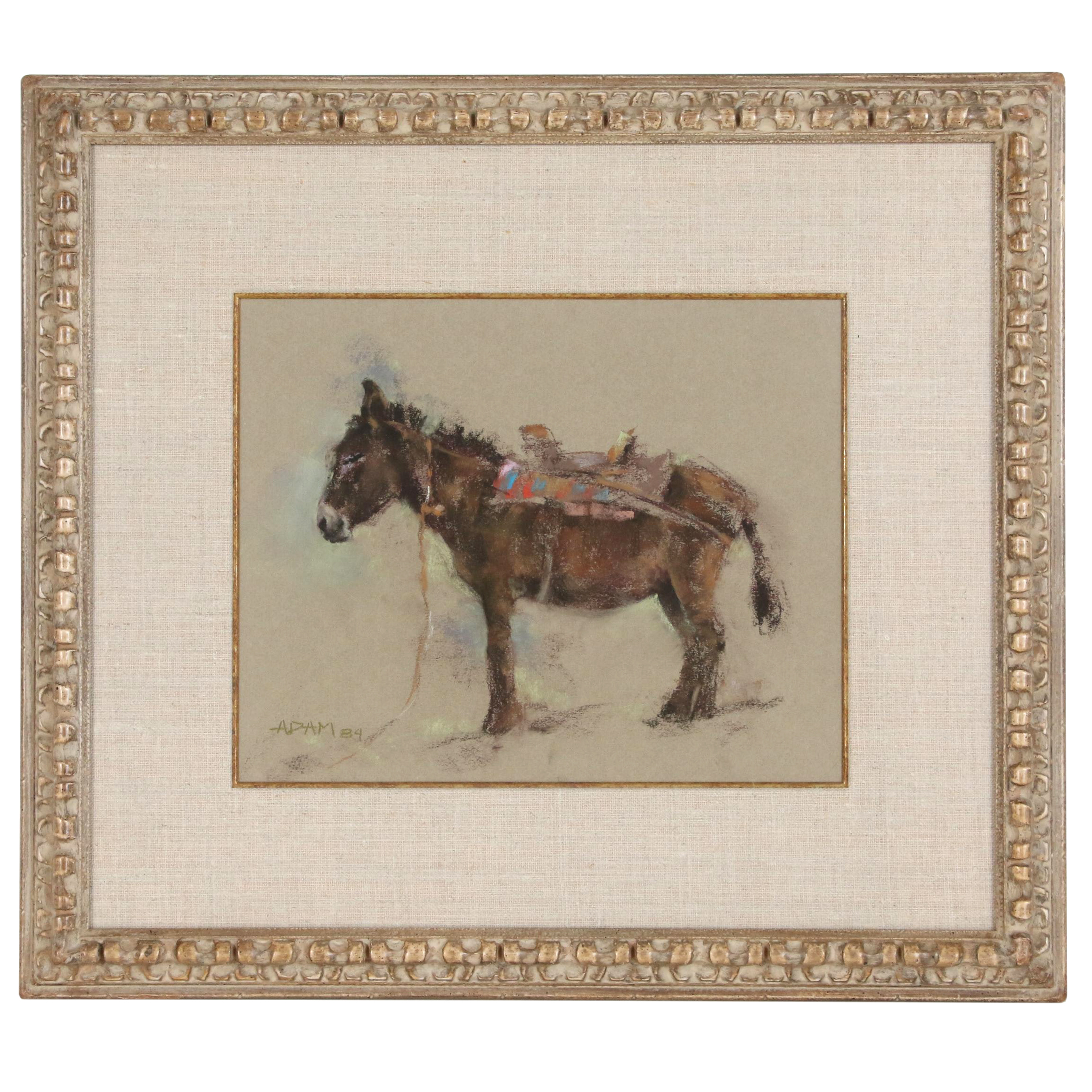 Adam Kelley Pastel Drawing of Domestic Donkey, 1984