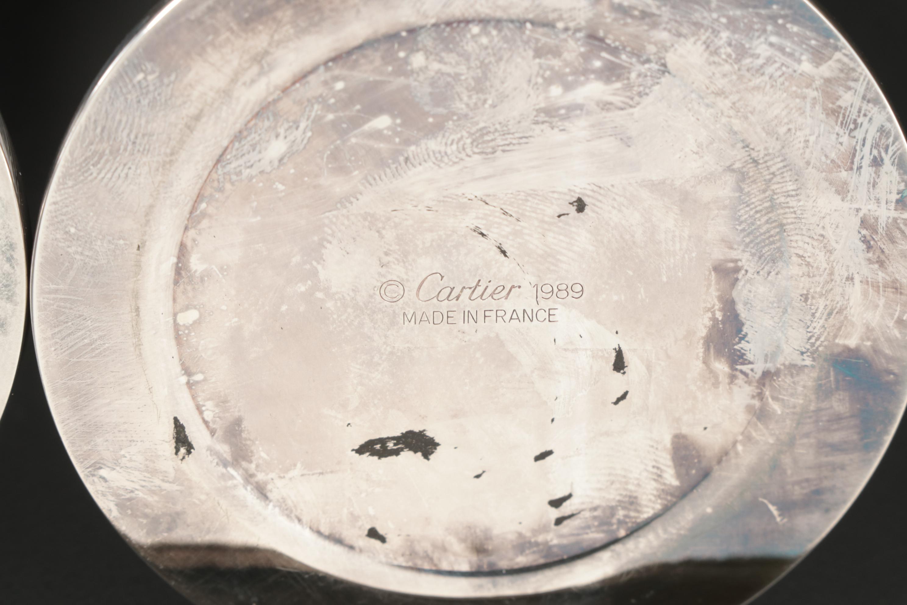 Cartier Silver Plate and Lapis Lazuli Fluted Candlesticks, 1989