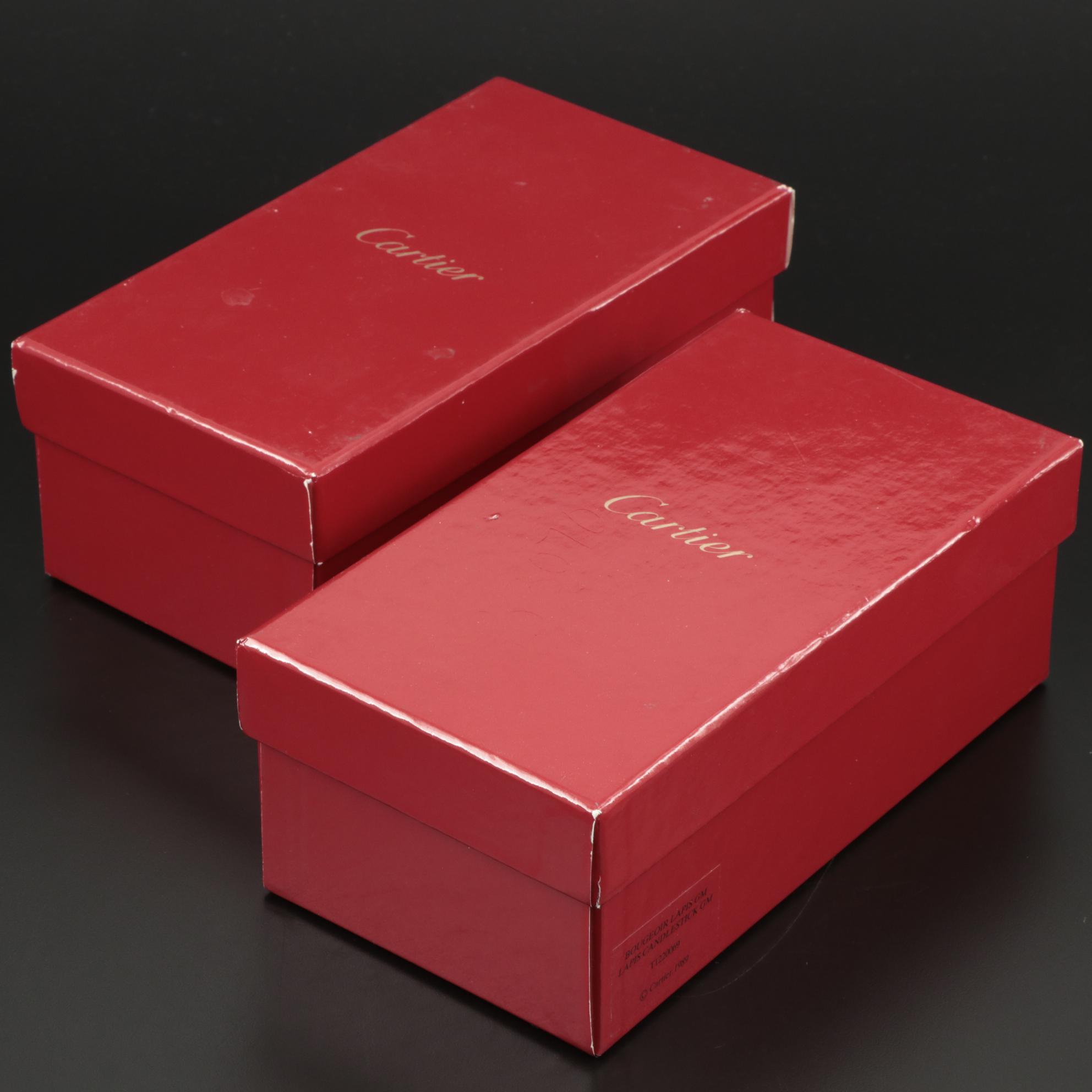 Cartier Silver Plate and Lapis Lazuli Fluted Candlesticks, 1989