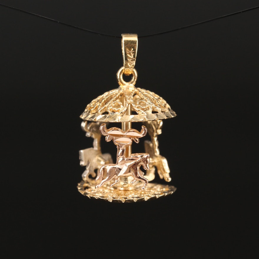 14K Tri-Color Gold Carousel Pendant