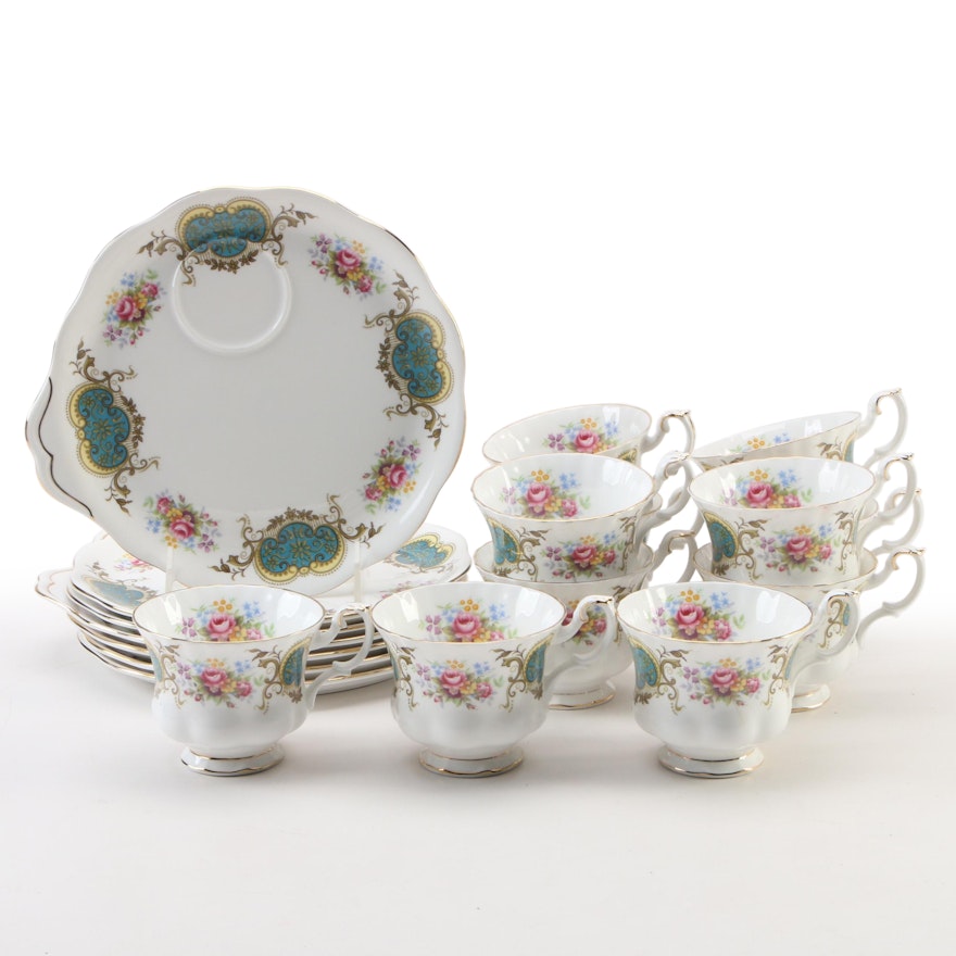 Royal Albert "Berkeley" Bone China Teacups and Snack Plates, Late 20th Century