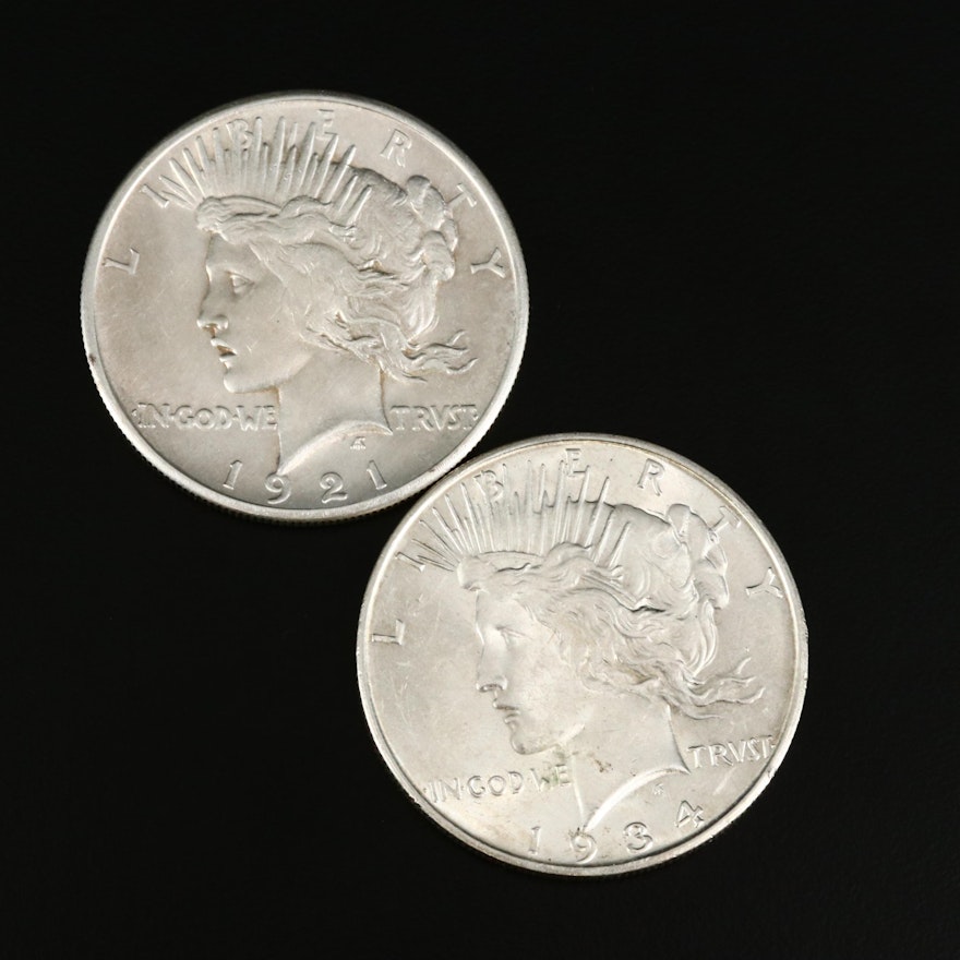 Key Date 1921 High Relief and 1934-D Peace Silver Dollars