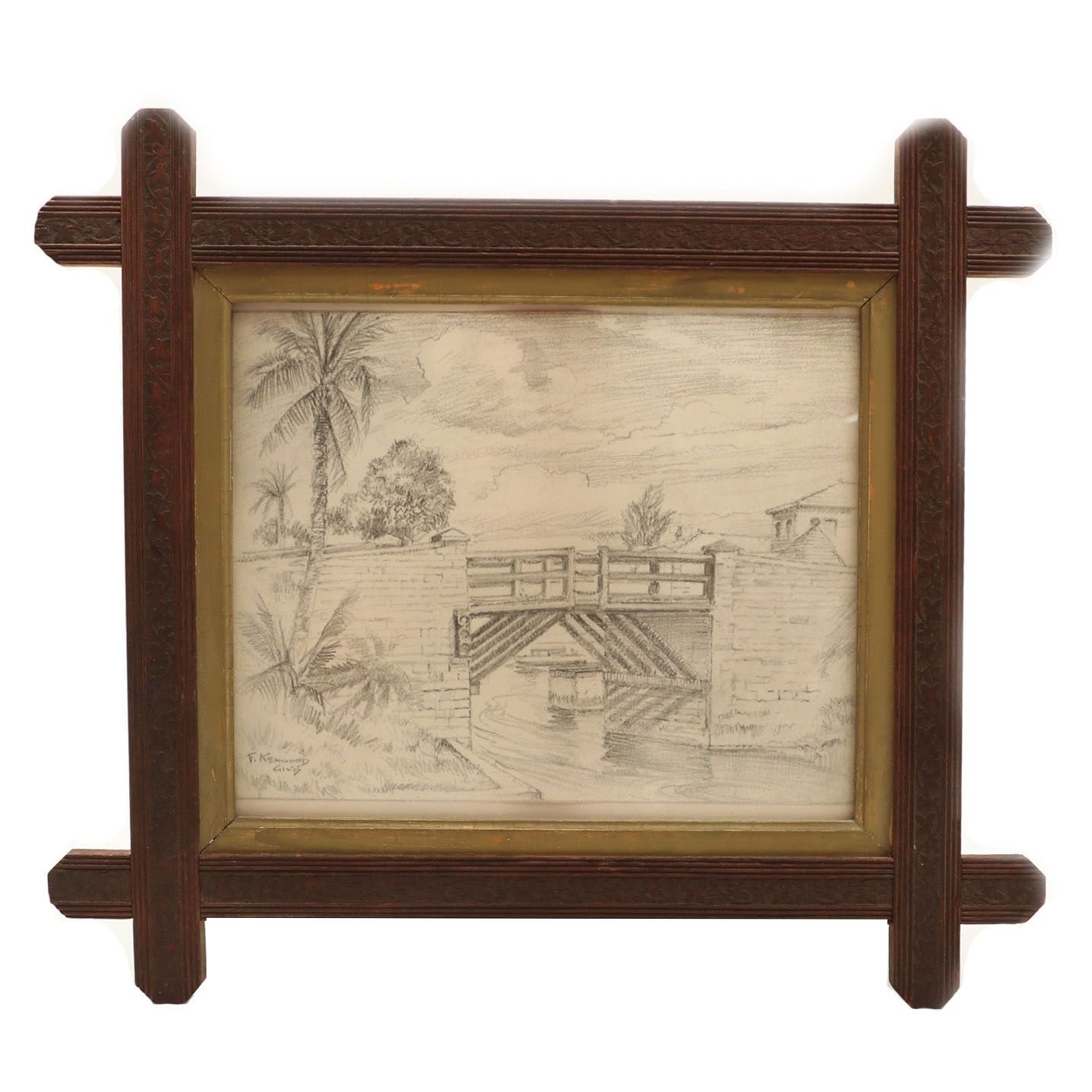 F. Kenwood Giles Graphite Drawing of Bascule Bridge, Circa 1955