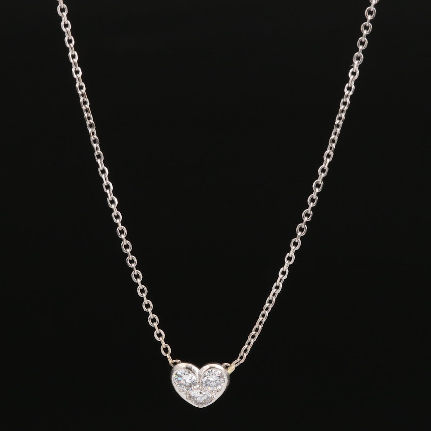 18K Diamond Three Stone Heart Necklace