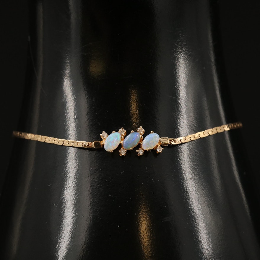 14K Opal and Diamond Chain Bracelet