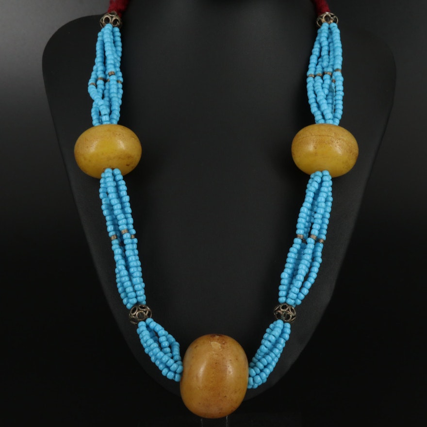 Beaded Necklace with Textile Elements